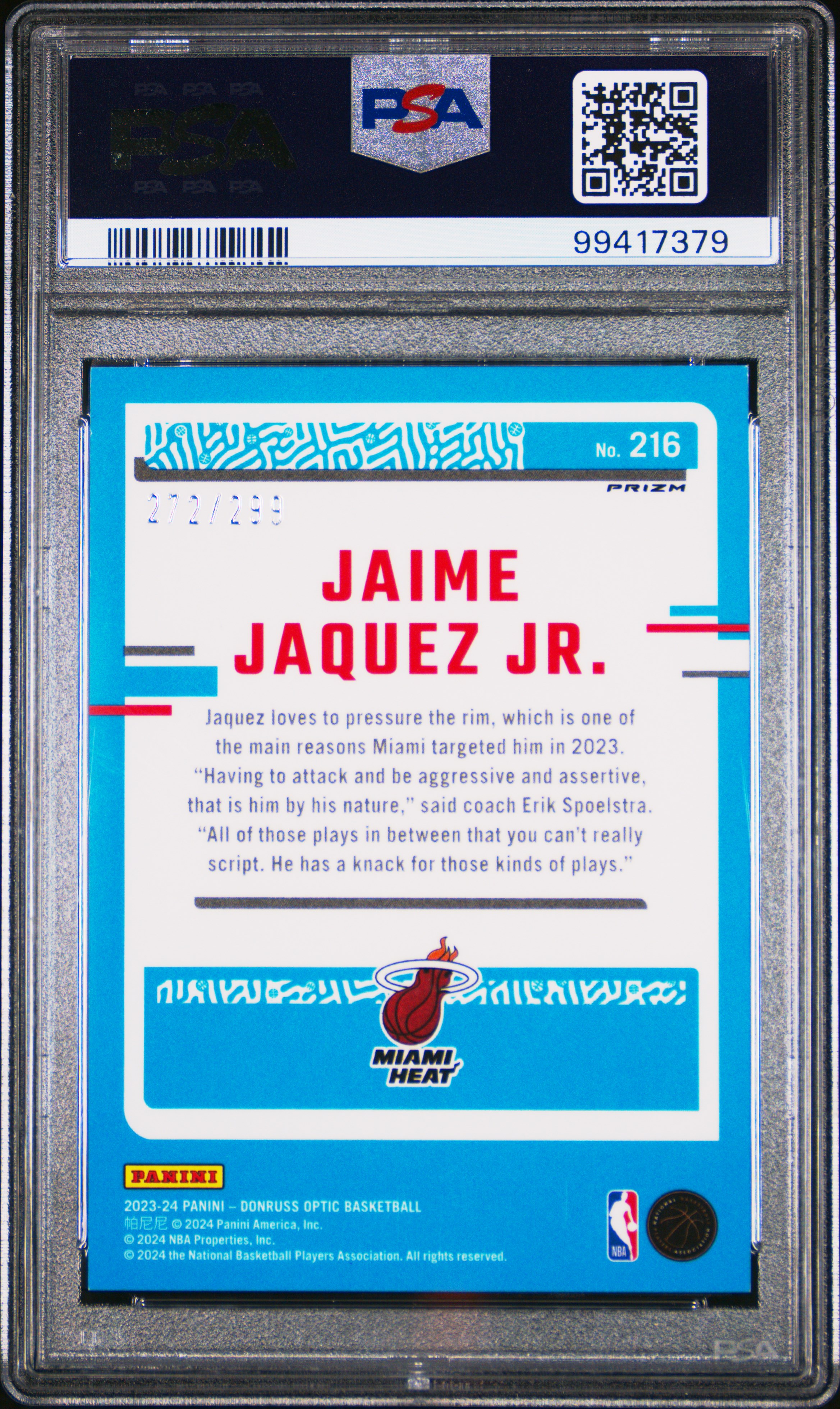 2023 Panini Donruss Optic Jaime Jaquez Jr. #216 (Red Velocity) Gem Mt 10 back