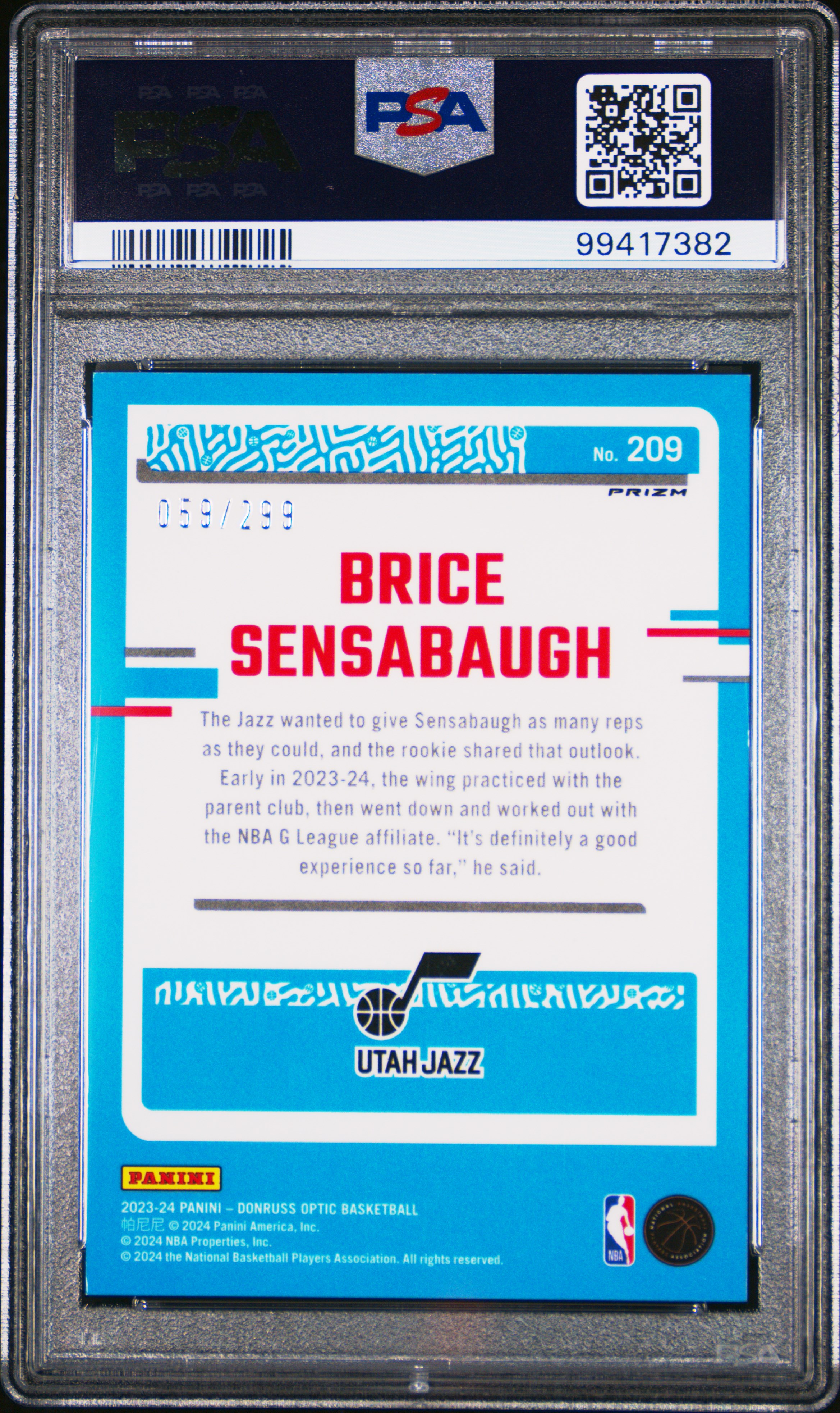 2023 Panini Donruss Optic Brice Sensabaugh #209 (Red Velocity) Gem Mt 10 back