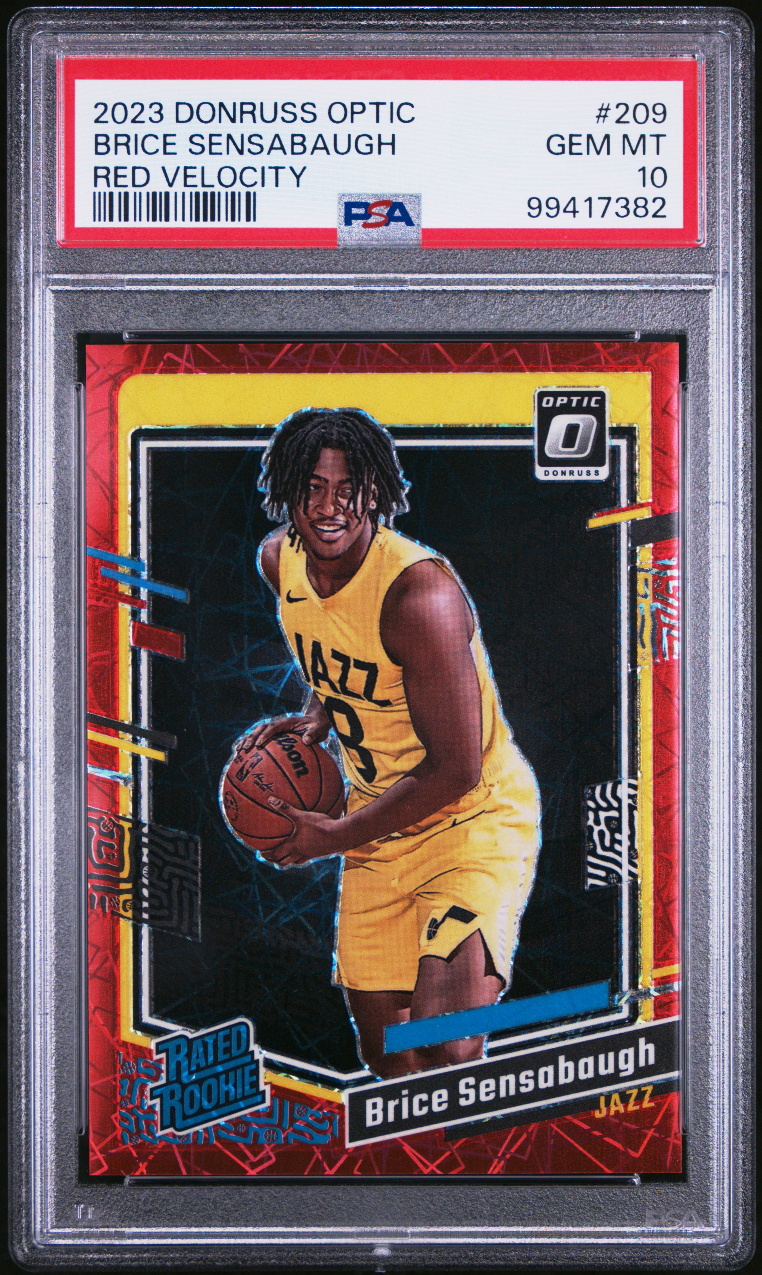 2023 Panini Donruss Optic Brice Sensabaugh #209 (Red Velocity) Gem Mt 10 front