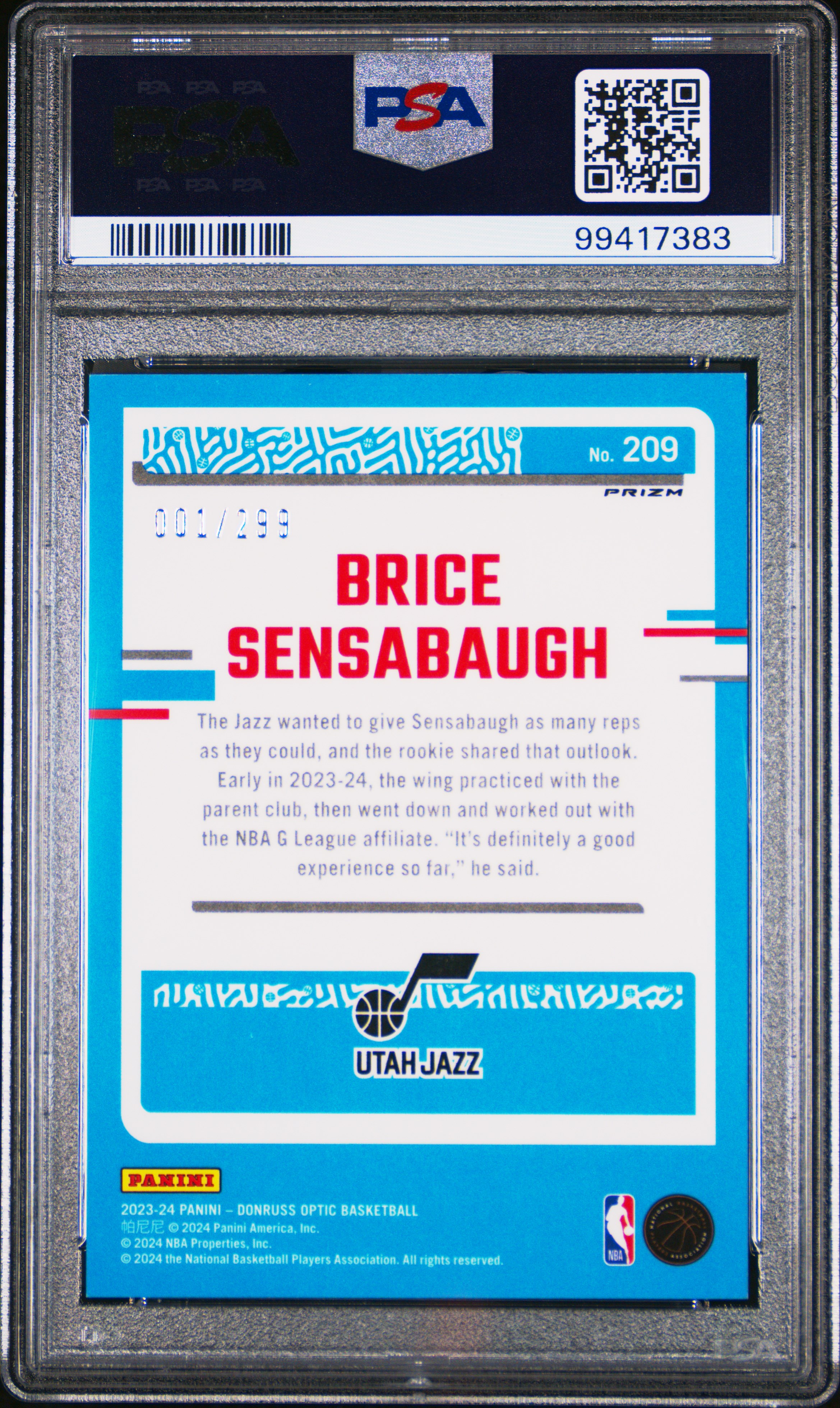 2023 Panini Donruss Optic Brice Sensabaugh #209 (Red Velocity) Gem Mt 10 back