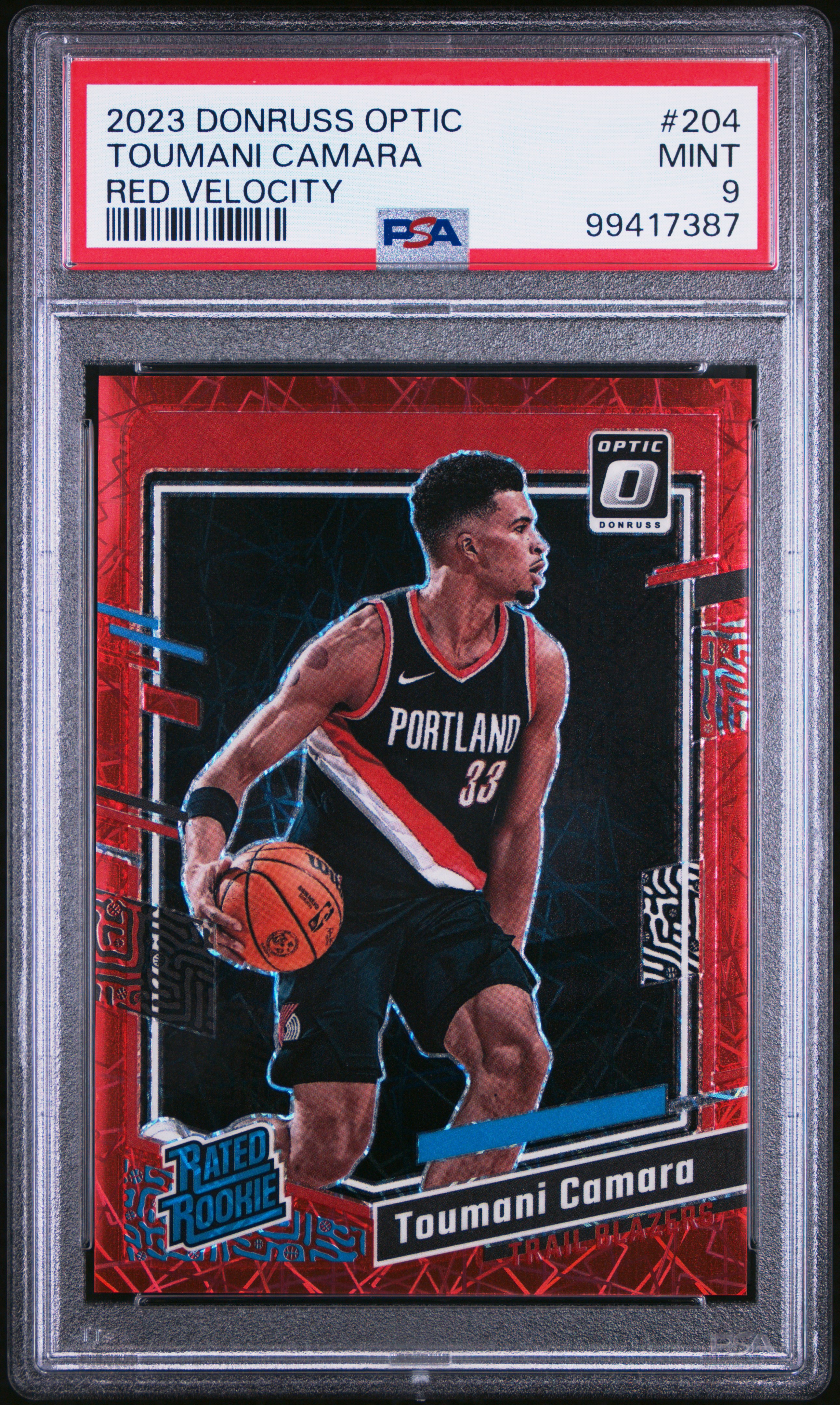 2023 Panini Donruss Optic Toumani Camara #204 (Red Velocity) Mint 9 front