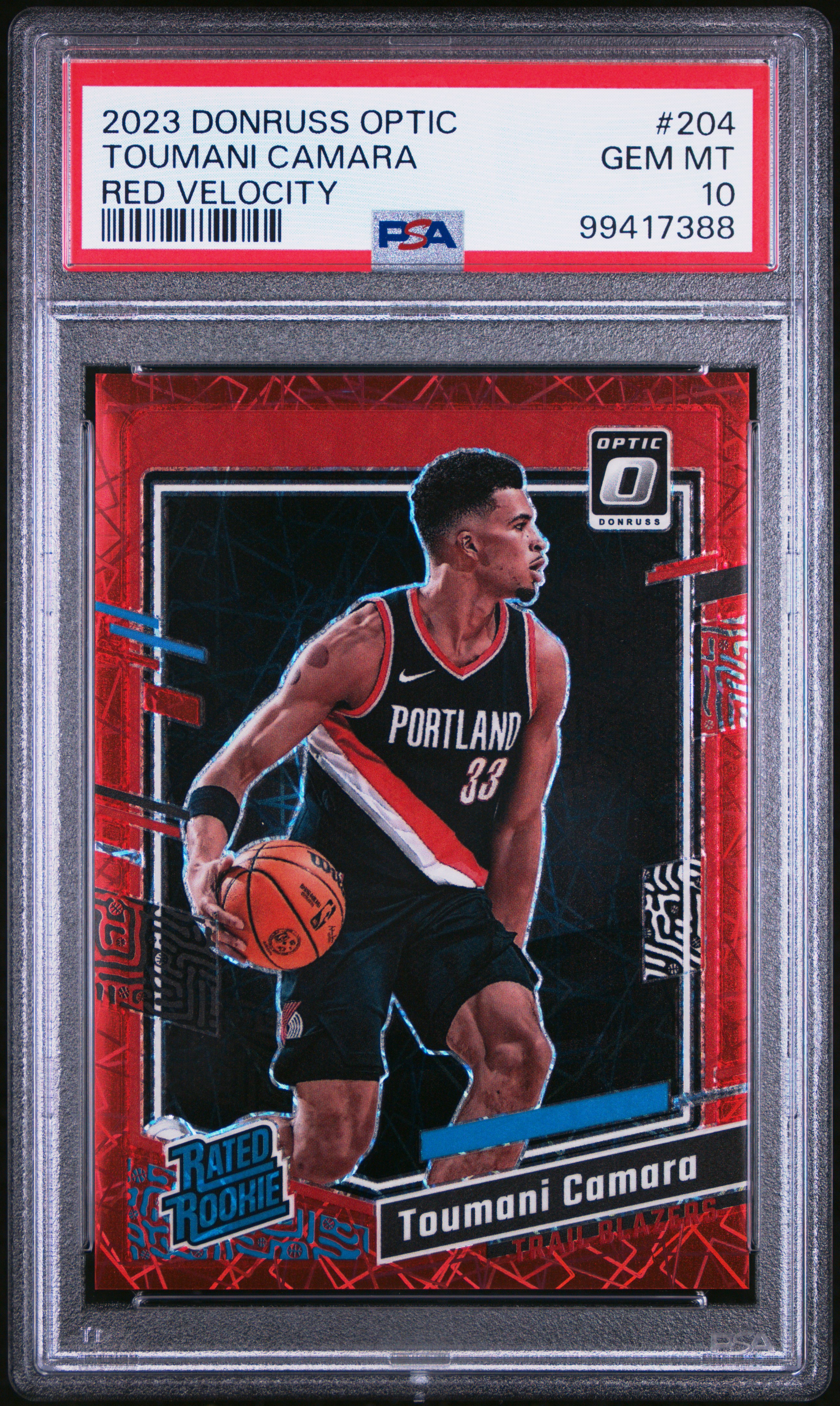 2023 Panini Donruss Optic Toumani Camara #204 (Red Velocity) Gem Mt 10 front