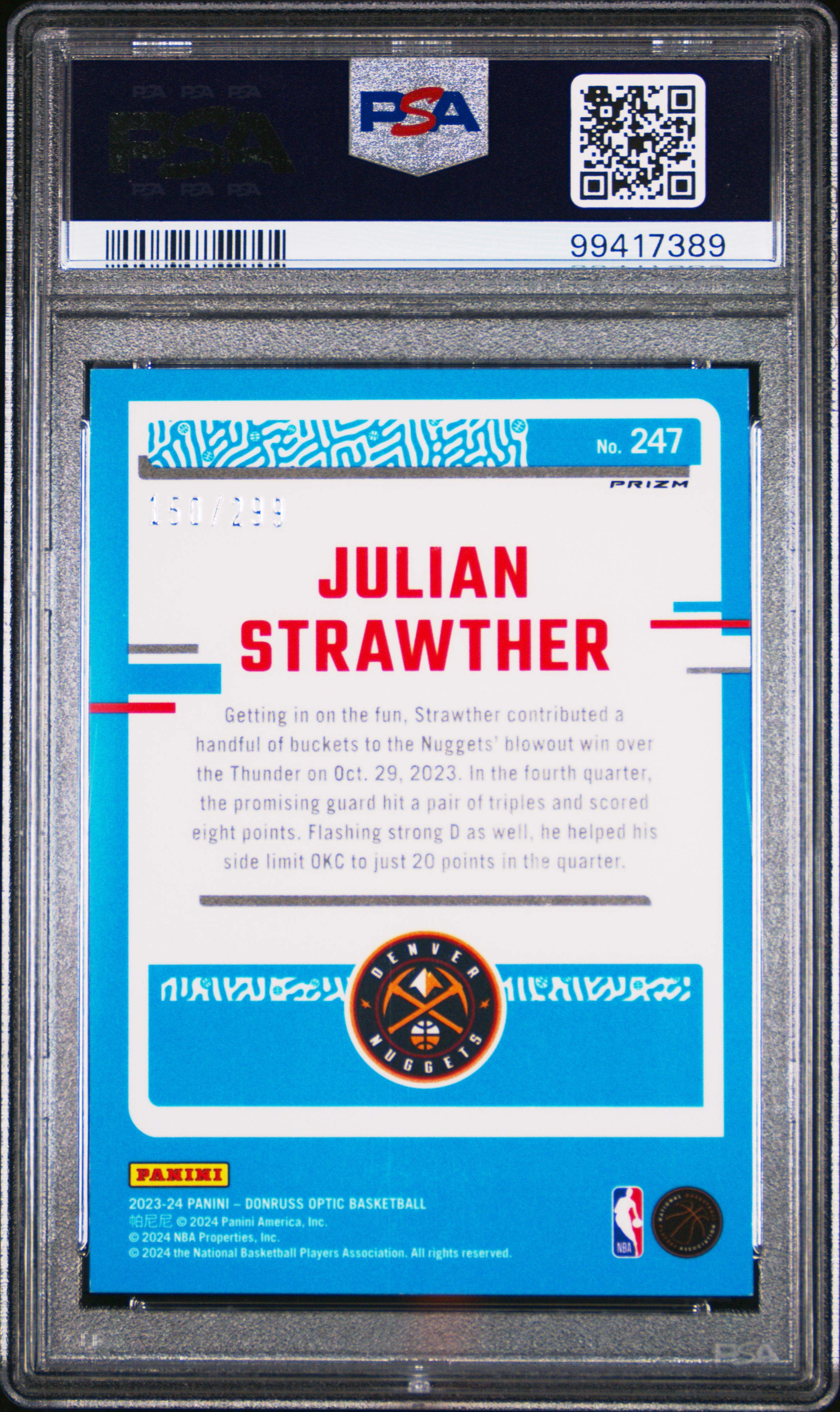 2023 Panini Donruss Optic Julian Strawther #247 (Red Velocity) Mint 9 back