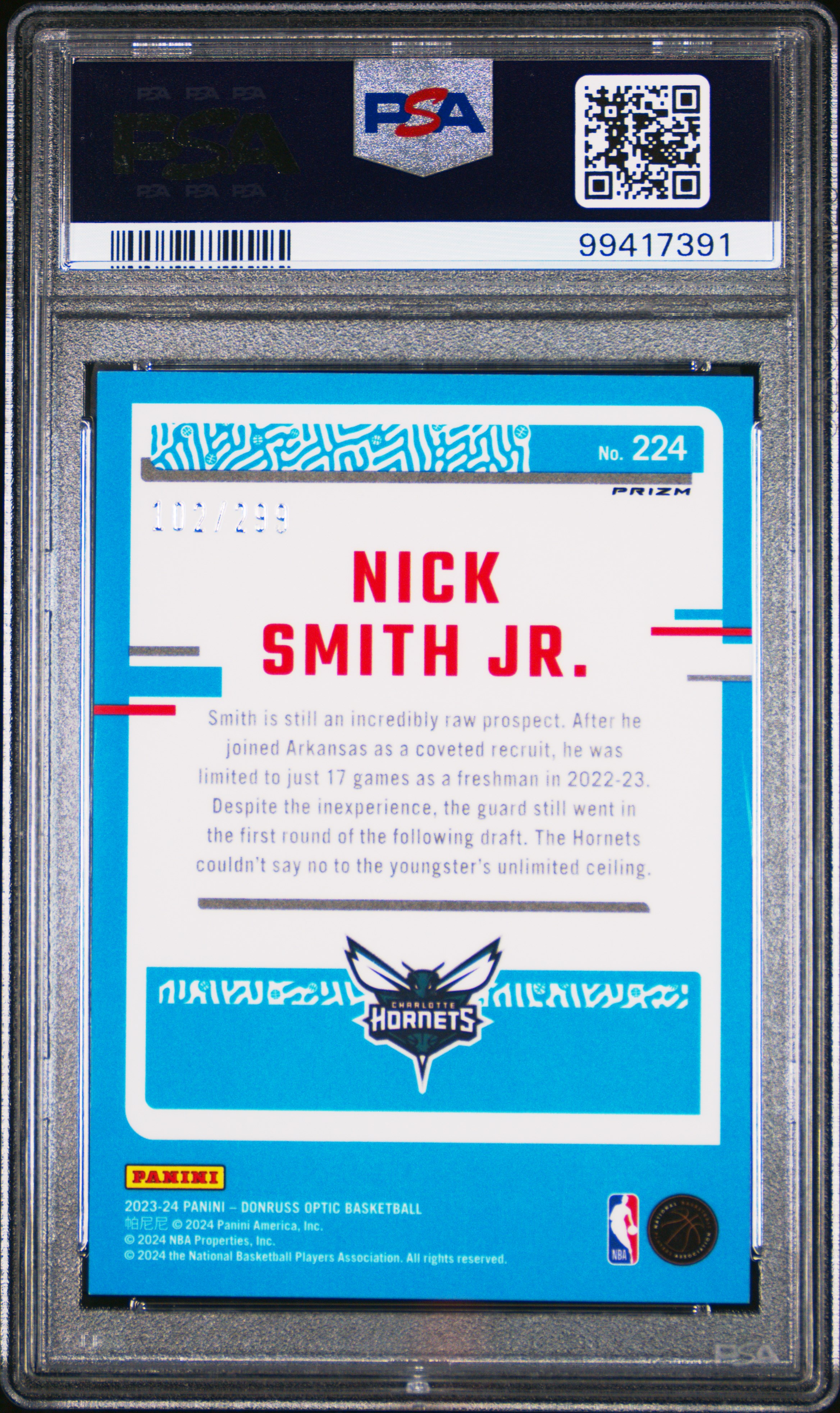 2023 Panini Donruss Optic Nick Smith Jr. #224 (Red Velocity) Nm-Mt 8 back