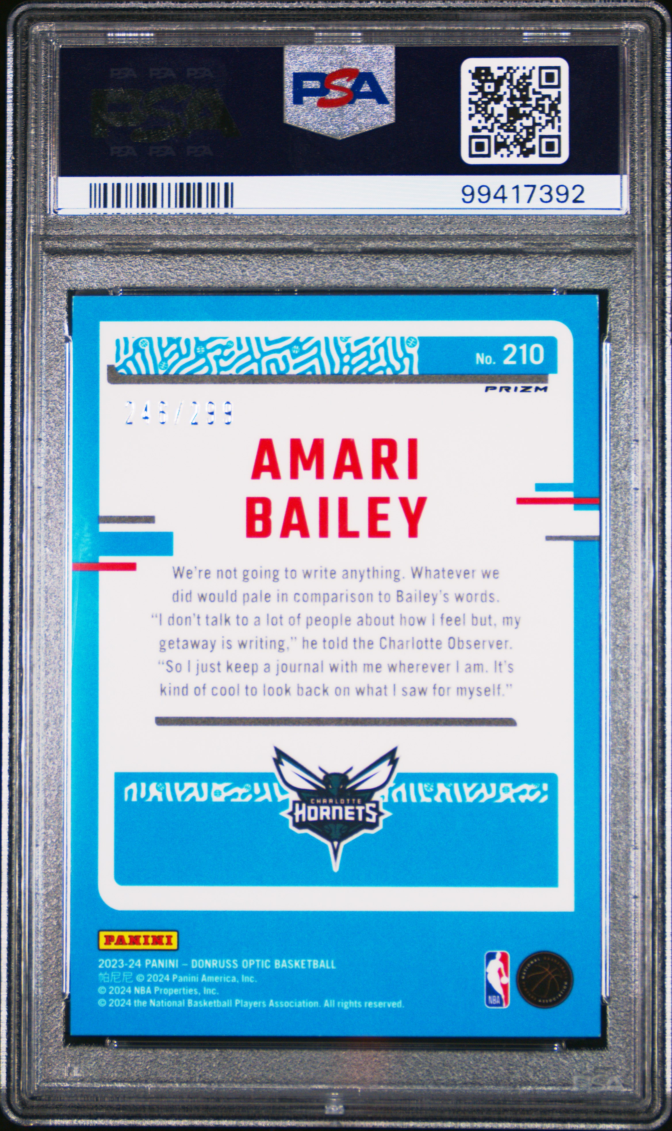 2023 Panini Donruss Optic Amari Bailey #210 (Red Velocity) Gem Mt 10 back