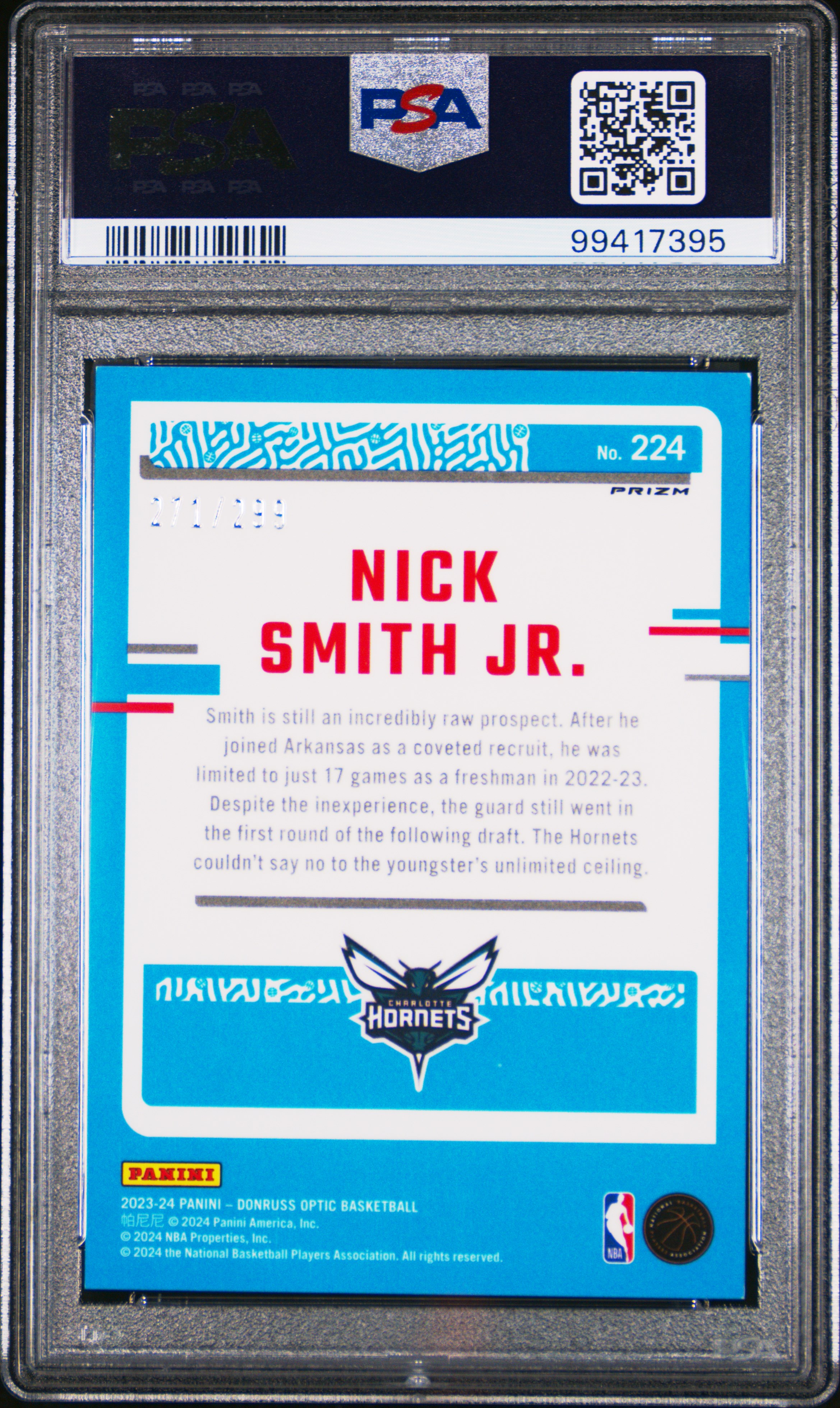 2023 Panini Donruss Optic Nick Smith Jr. #224 (Red Velocity) Gem Mt 10 back