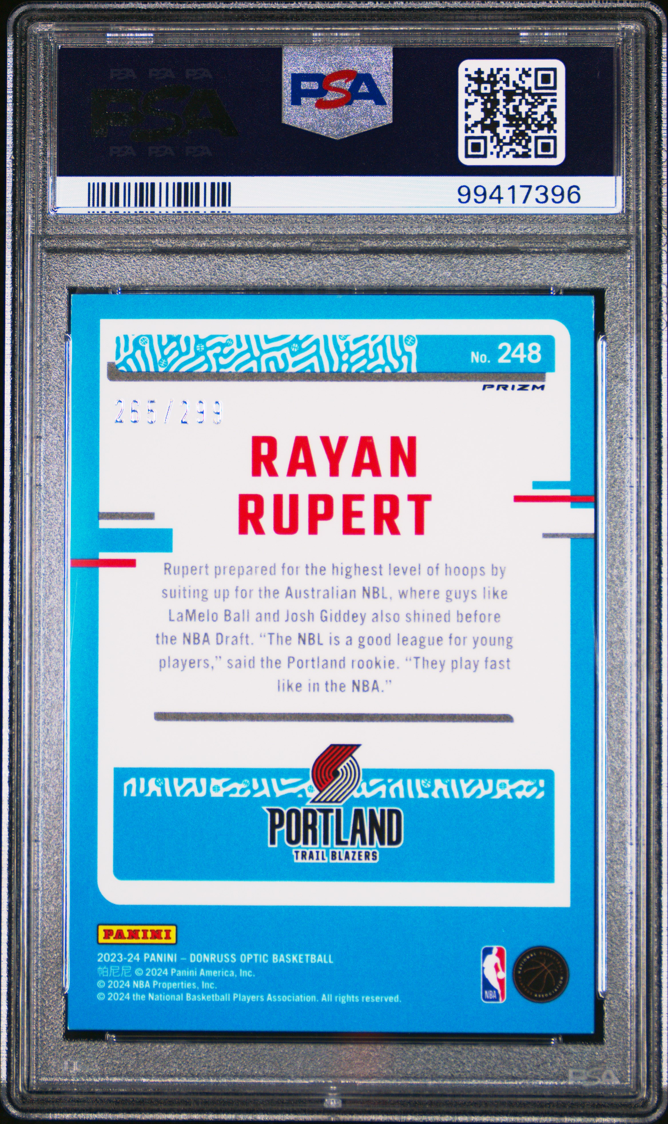 2023 Panini Donruss Optic Rayan Rupert #248 (Red Velocity) Mint 9 back