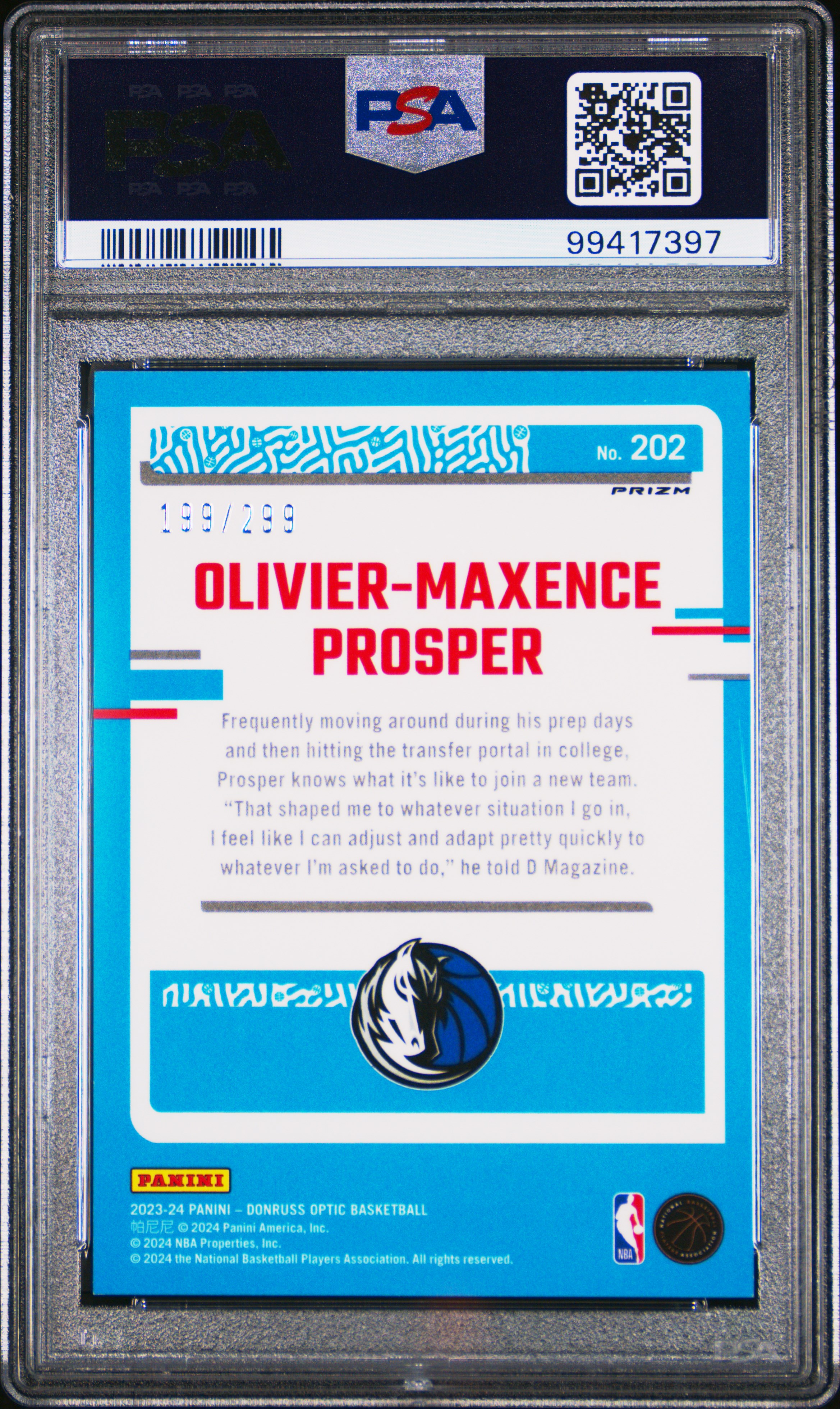 2023 Panini Donruss Optic O. Prosper #202 (Red Velocity) Gem Mt 10 back