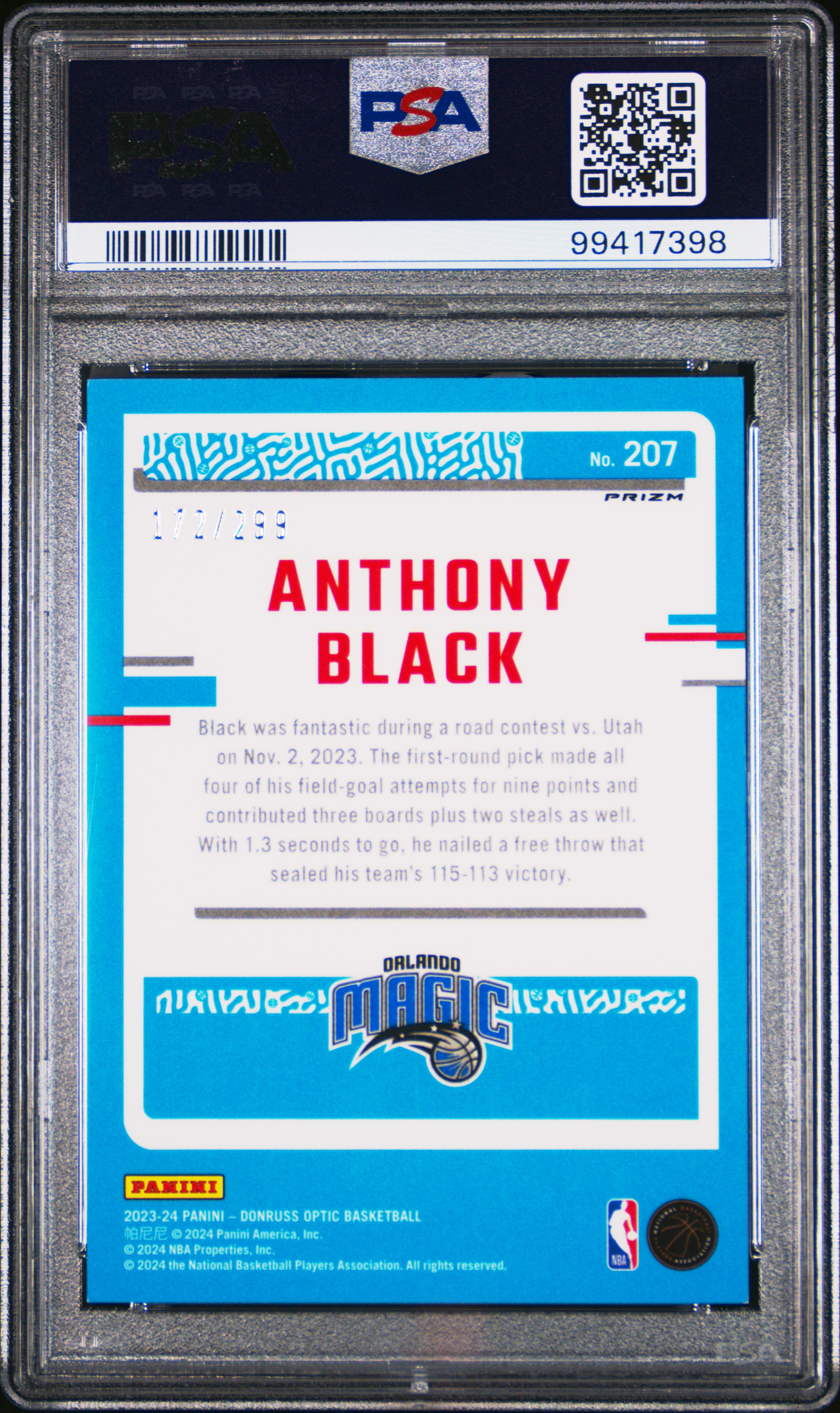 2023 Panini Donruss Optic Anthony Black #207 (Red Velocity) Mint 9 back