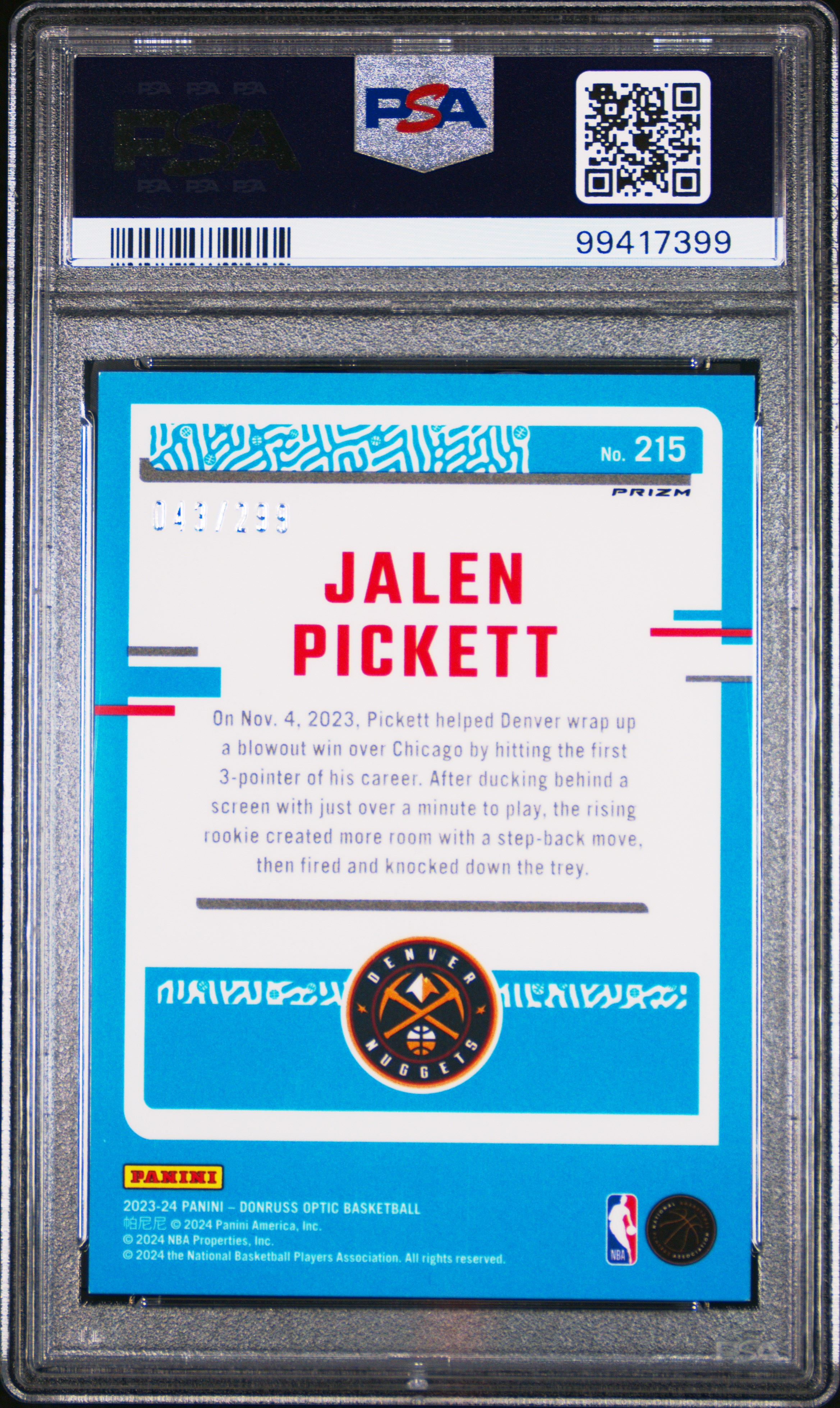 2023 Panini Donruss Optic Jalen Pickett #215 (Red Velocity) Mint 9 back