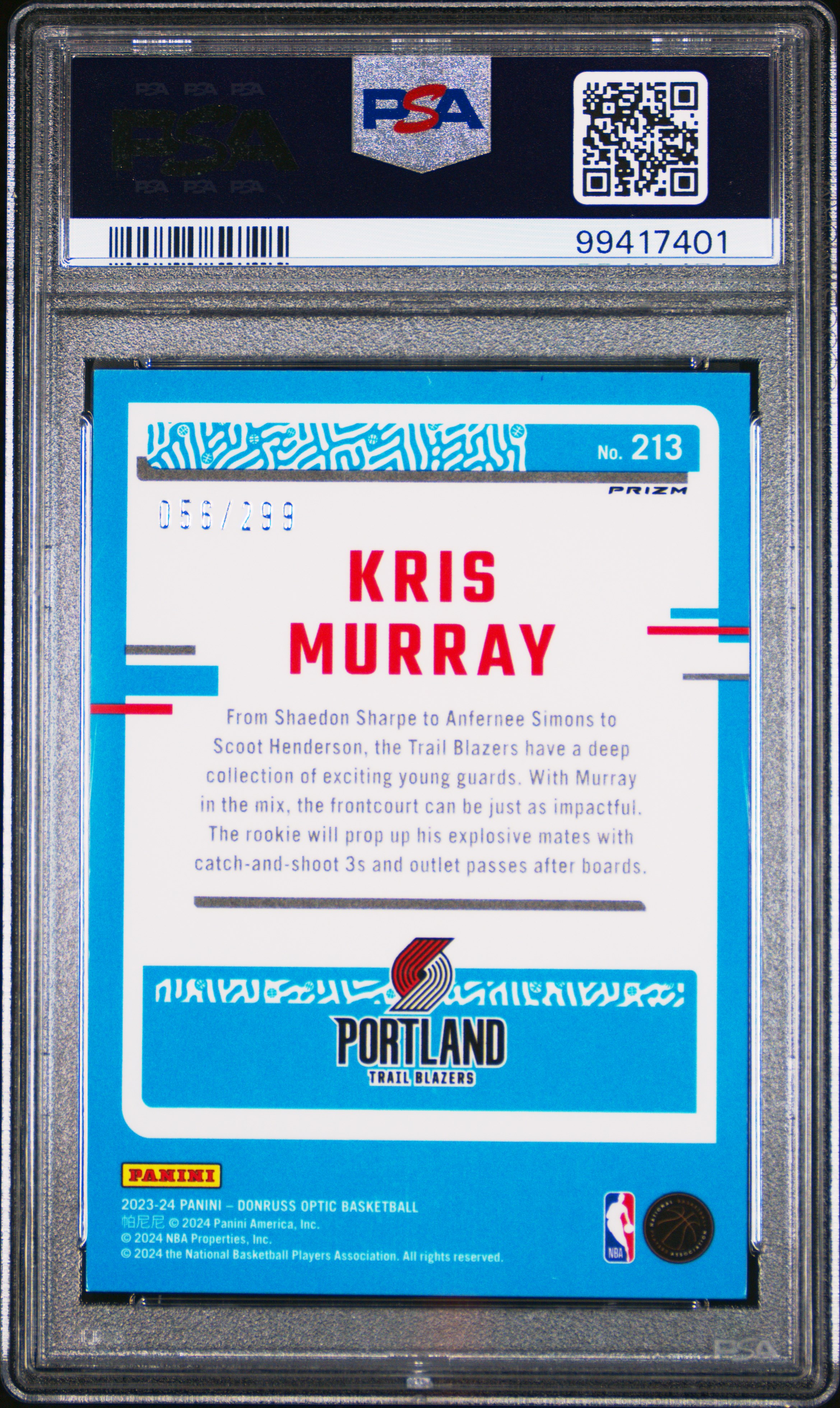 2023 Panini Donruss Optic Kris Murray #213 (Red Velocity) Mint 9 back