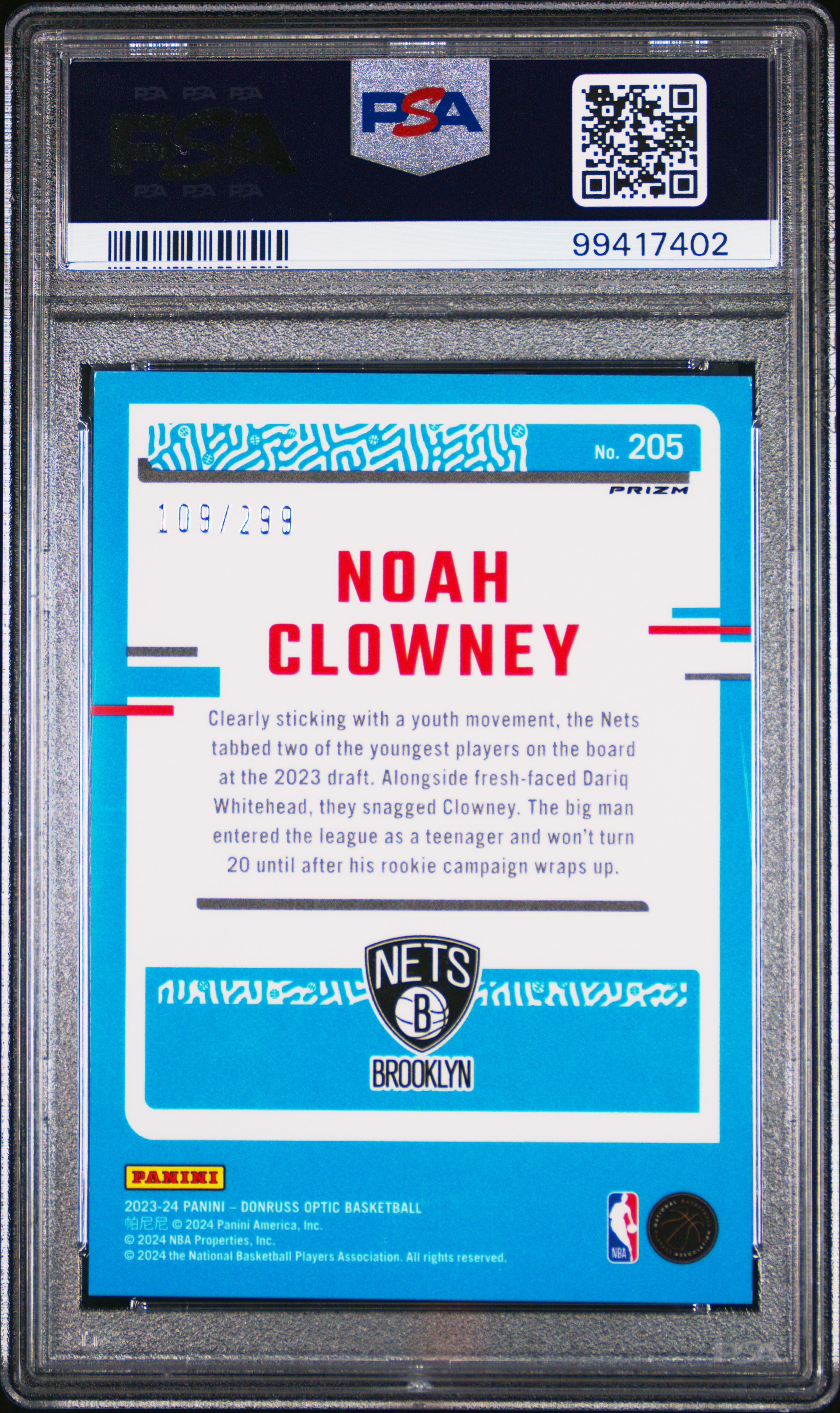 2023 Panini Donruss Optic Noah Clowney #205 (Red Velocity) Nm-Mt 8 back