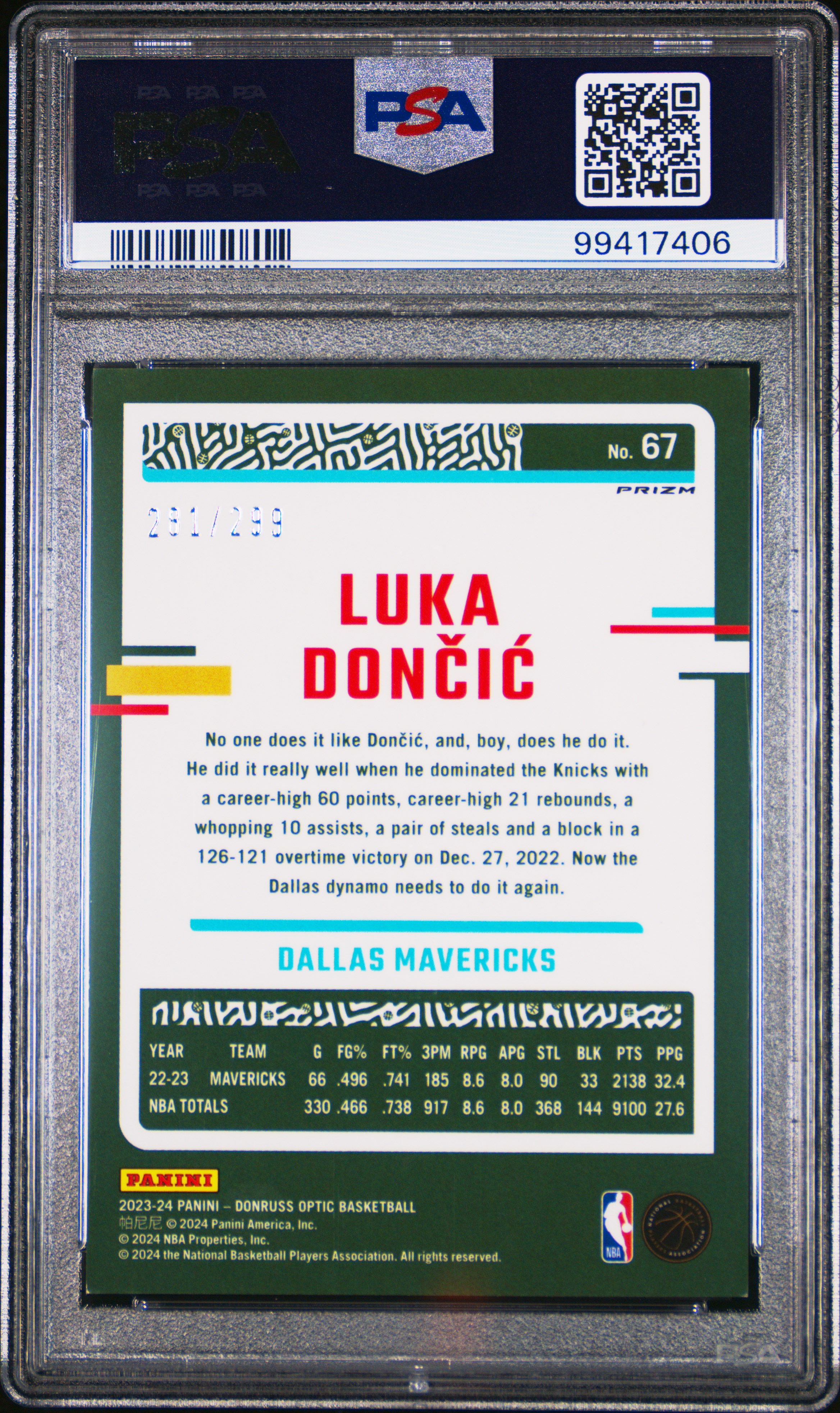 2023 Panini Donruss Optic Luka Doncic #67 (Red Velocity) Nm-Mt 8 back