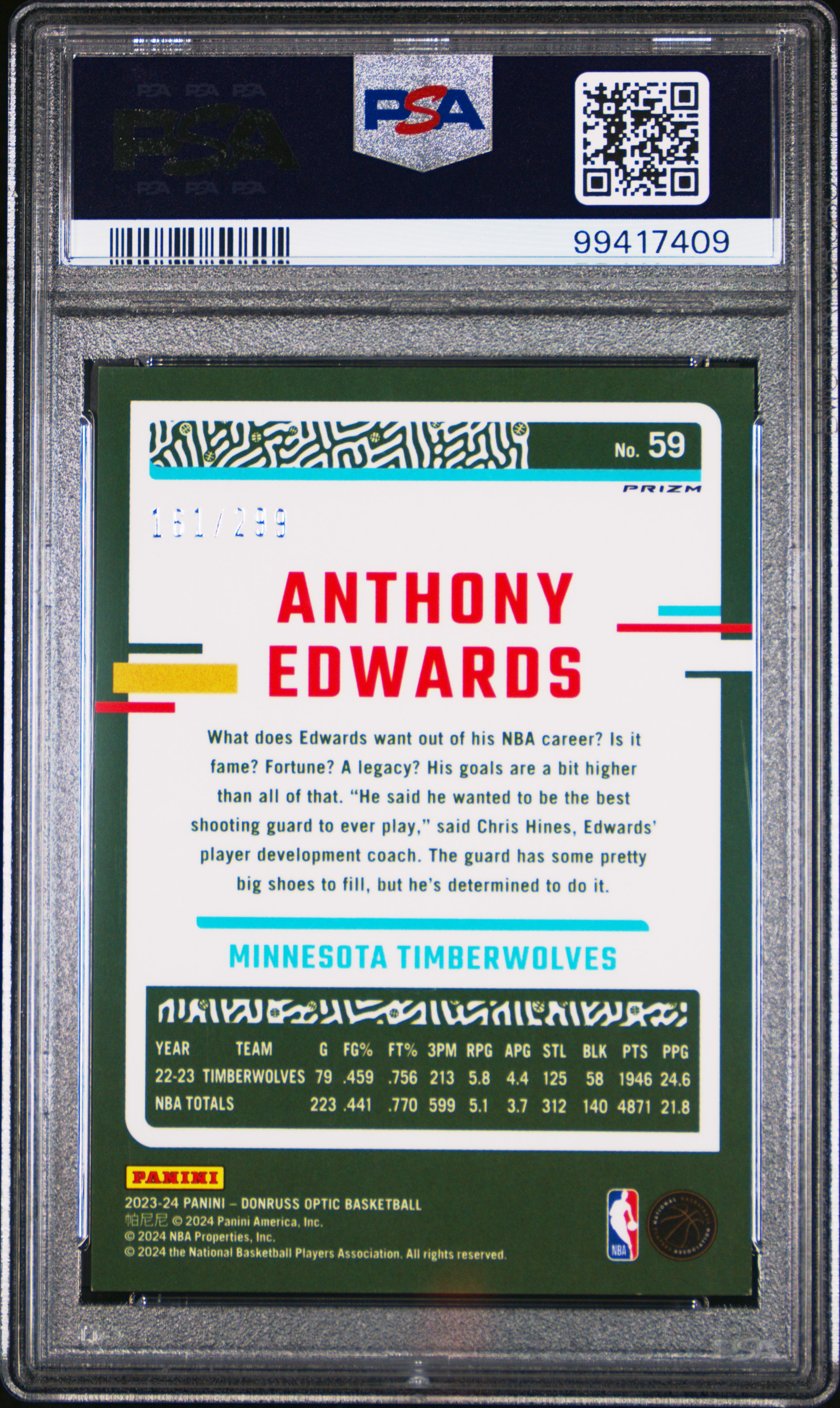 2023 Panini Donruss Optic Anthony Edwards #59 (Red Velocity) Nm-Mt 8 back