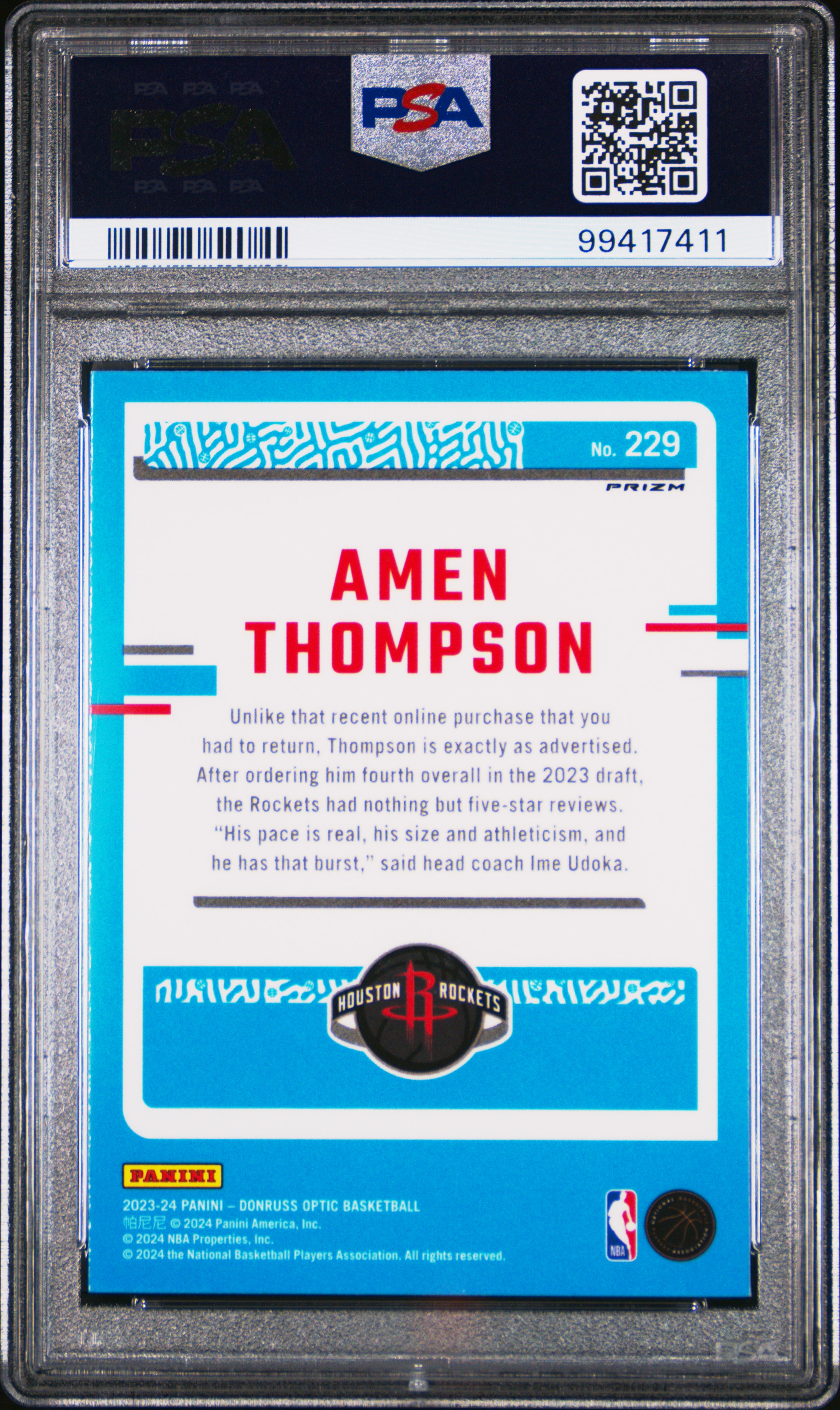 2023 Panini Donruss Optic Amen Thompson #229 (Purple Shock) Nm-Mt 8 back