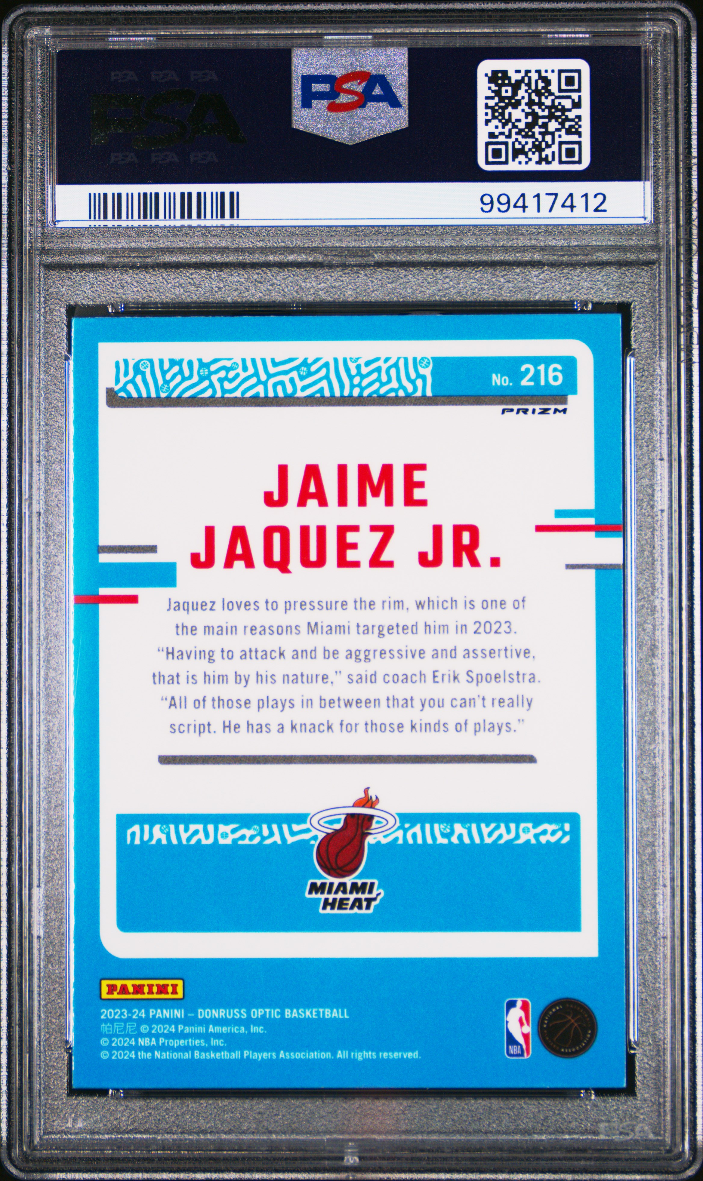 2023 Panini Donruss Optic Jaime Jaquez Jr. #216 (Purple Shock) Mint 9 back