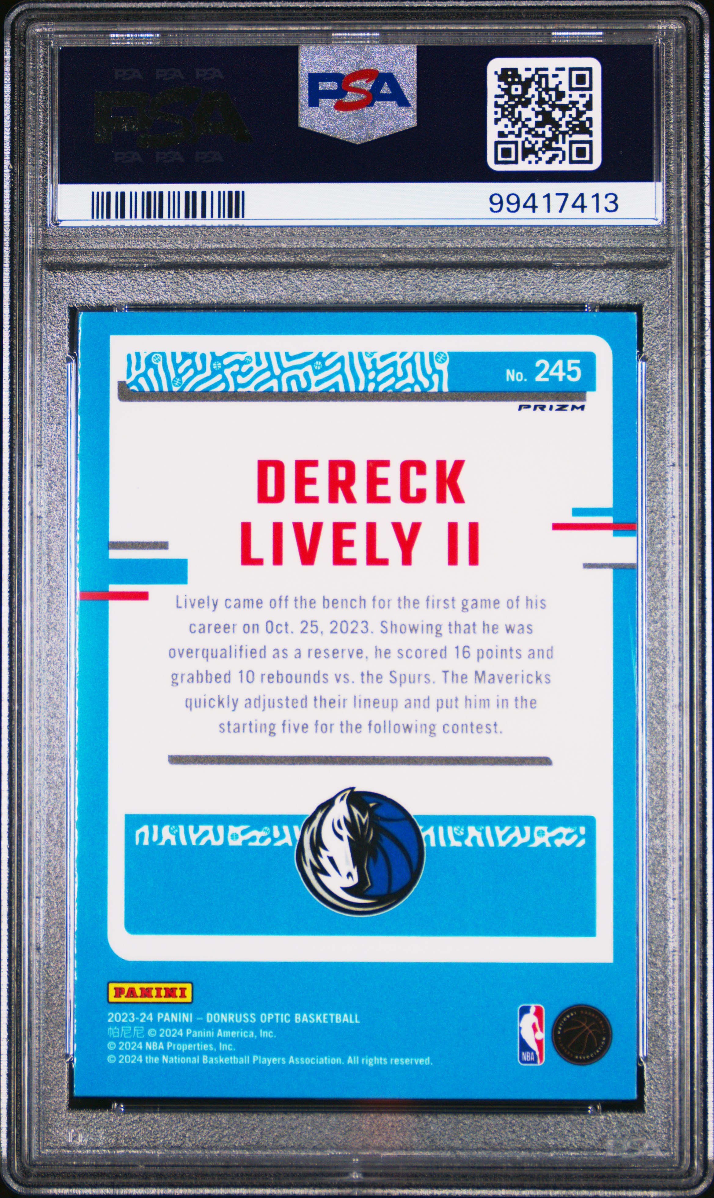 2023 Panini Donruss Optic Dereck Lively Ii #245 (Purple Shock) Nm-Mt 8 back