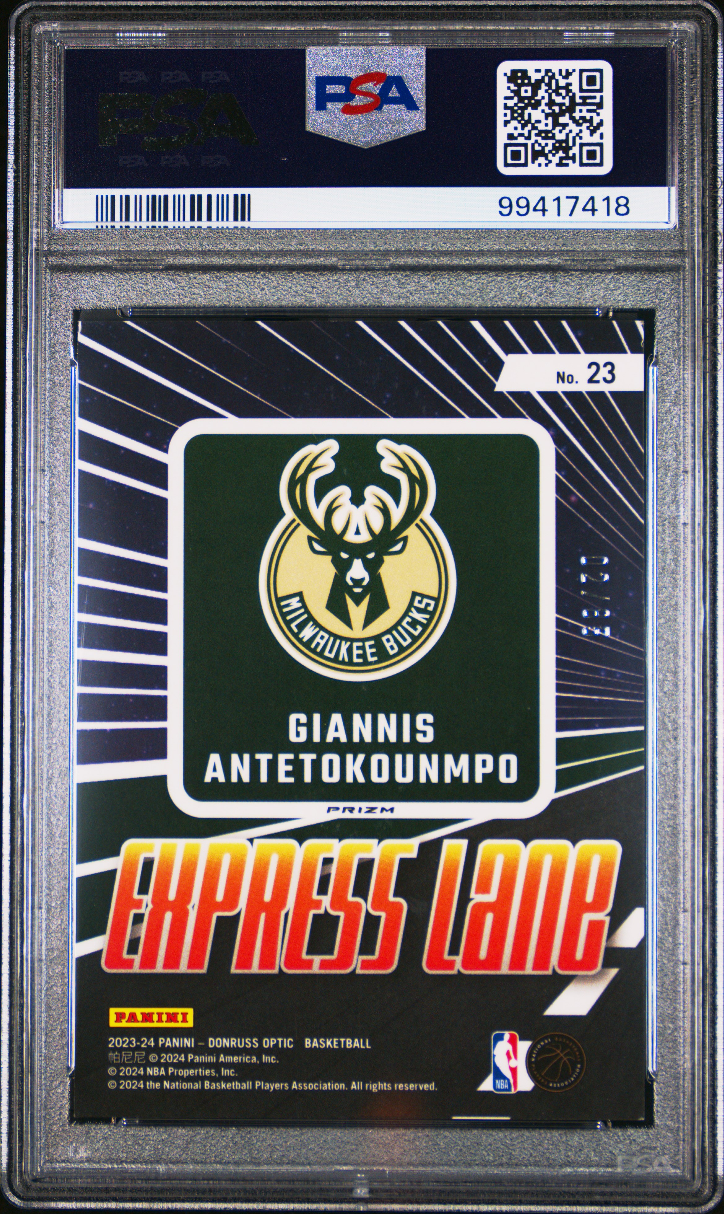 2023 Panini Donruss Optic Express Lane Giannis Antetokounmpo #23 (Express Lane-Blue) Mint 9 back