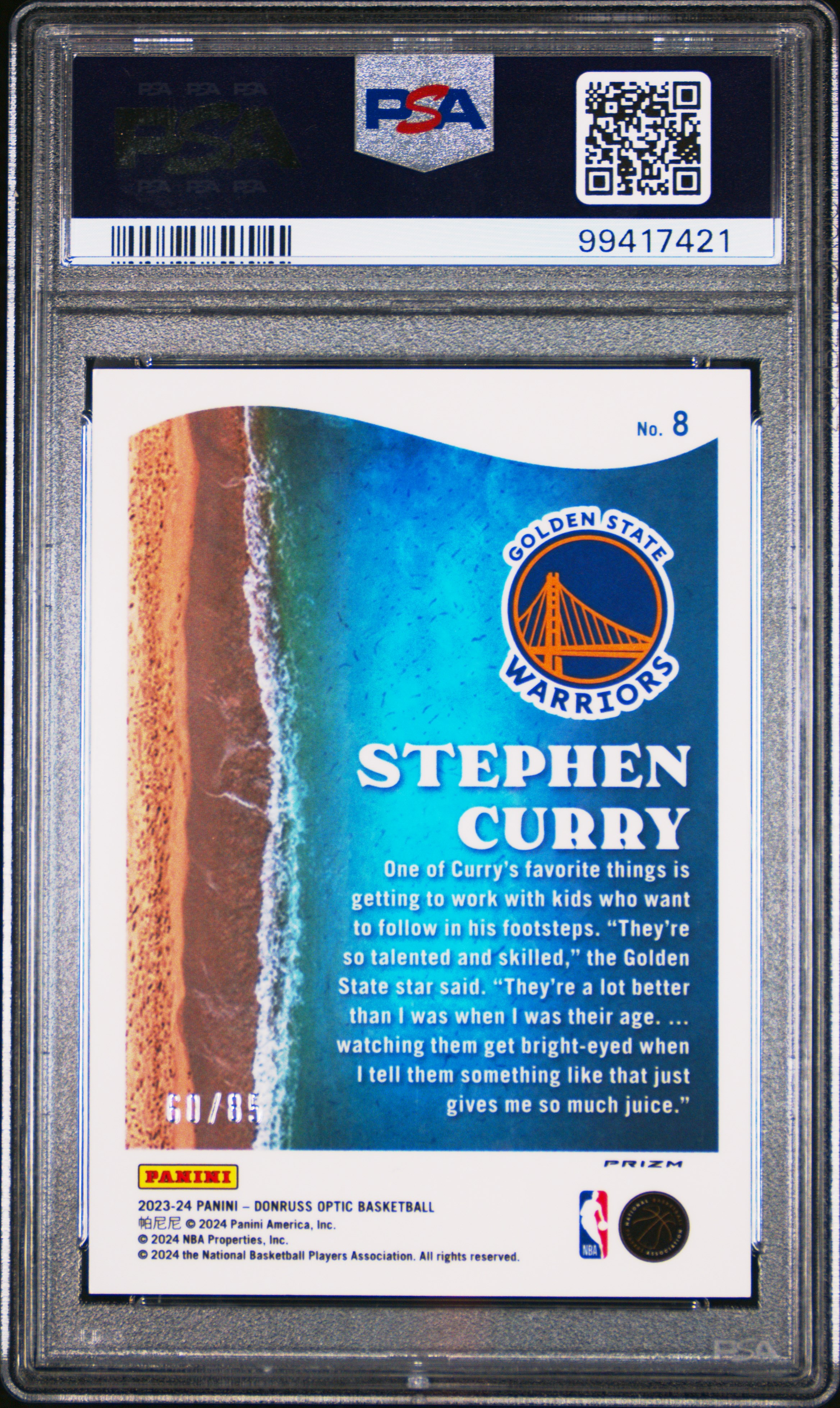 2023 Panini Donruss Optic Splash Stephen Curry #8 (Splash-Blue) Gem Mt 10 back