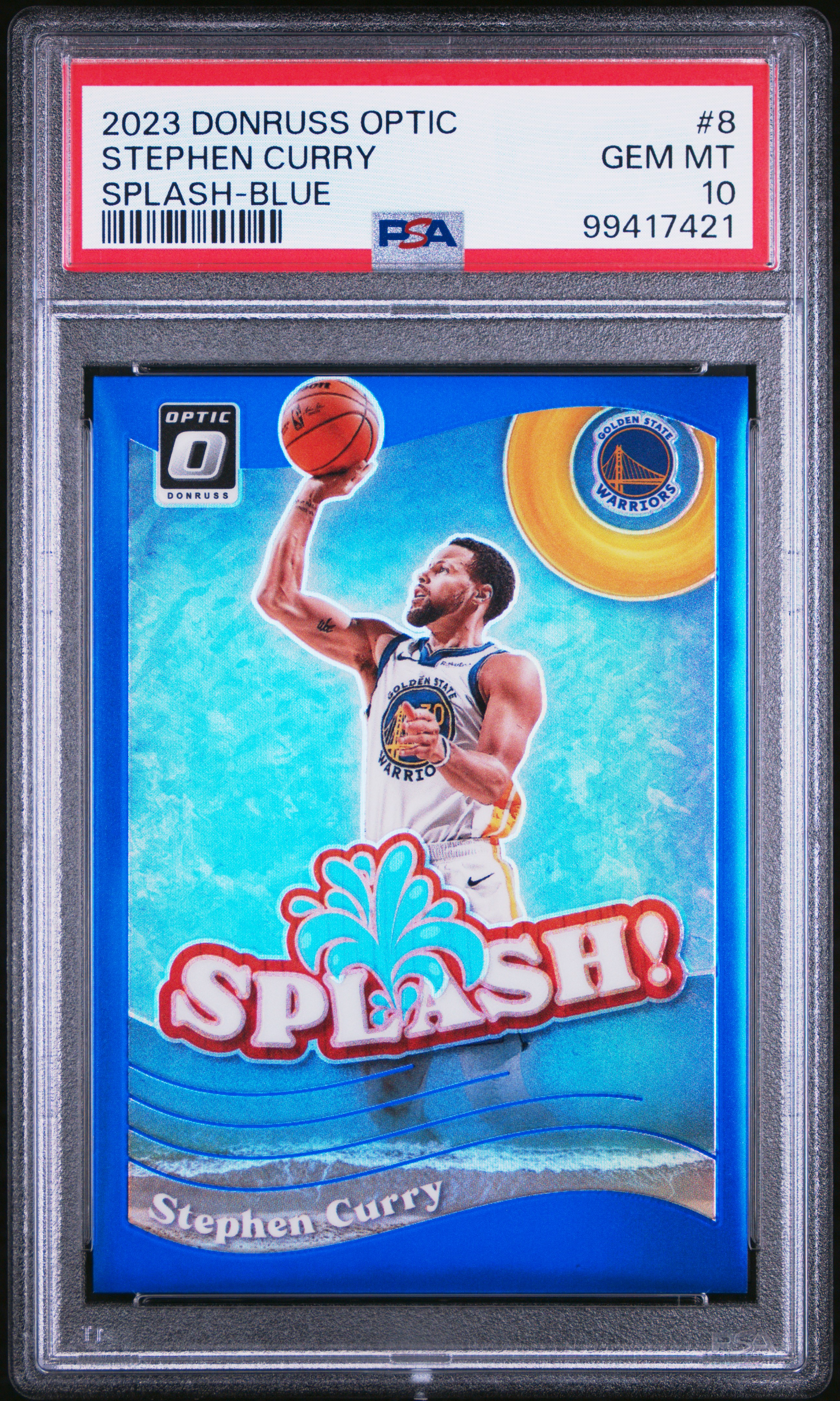 2023 Panini Donruss Optic Splash Stephen Curry #8 (Splash-Blue) Gem Mt 10 front