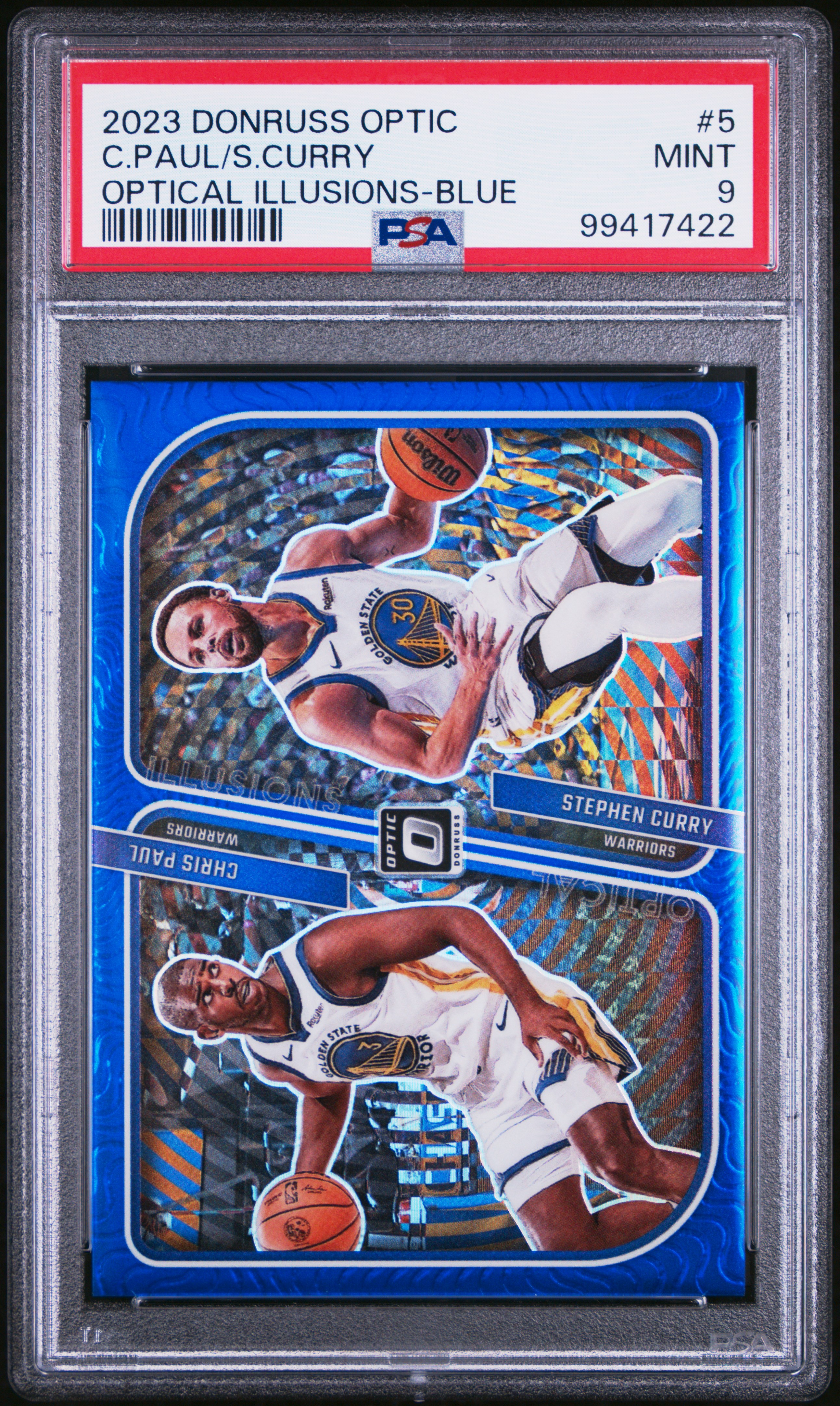 2023 Panini Donruss Optic Optical Illusions C.paul/S.curry #5 (Optical Illusions-Blue) Mint 9 front