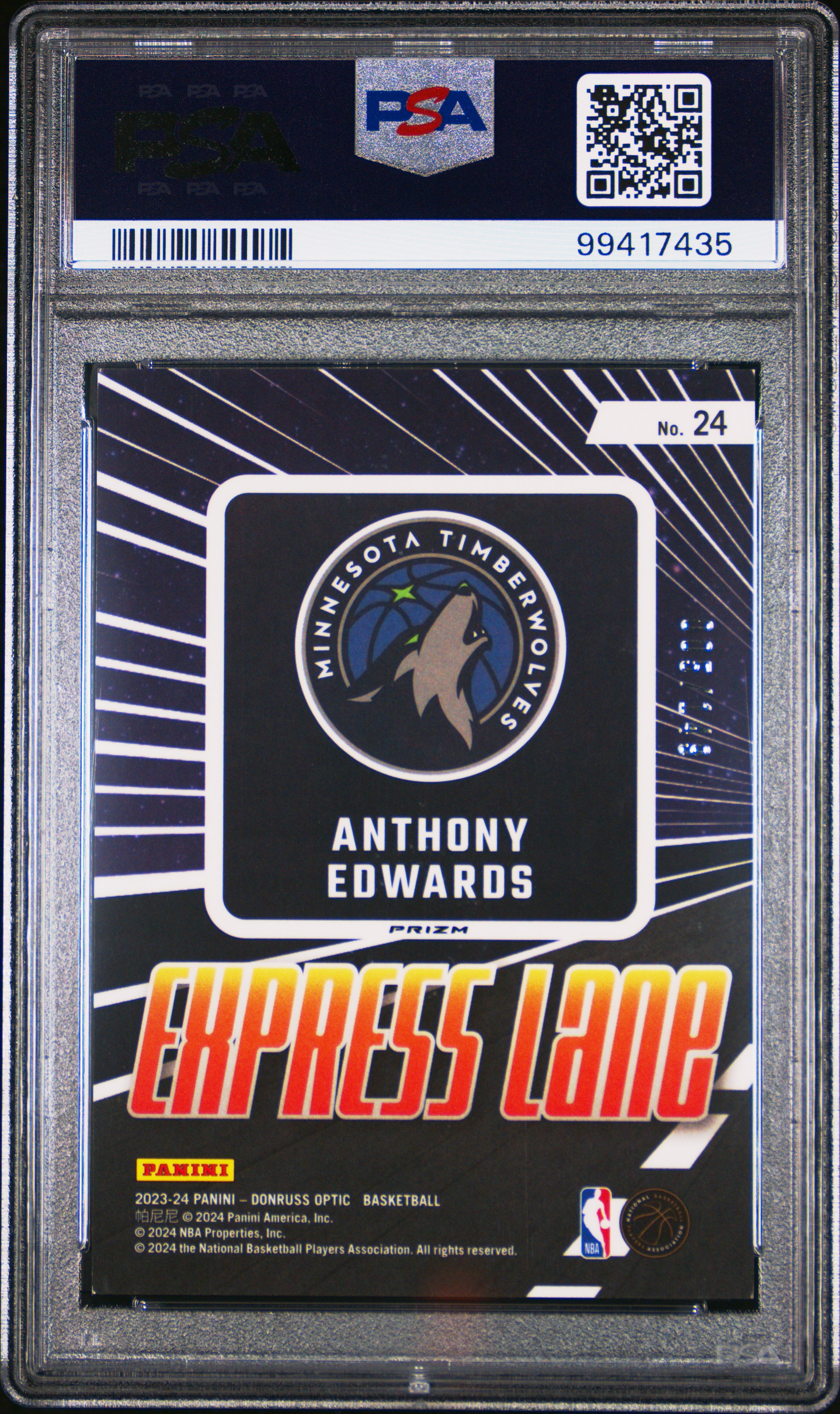 2023 Panini Donruss Optic Express Lane Anthony Edwards #24 (Express Lane-Lime Green) Mint 9 back