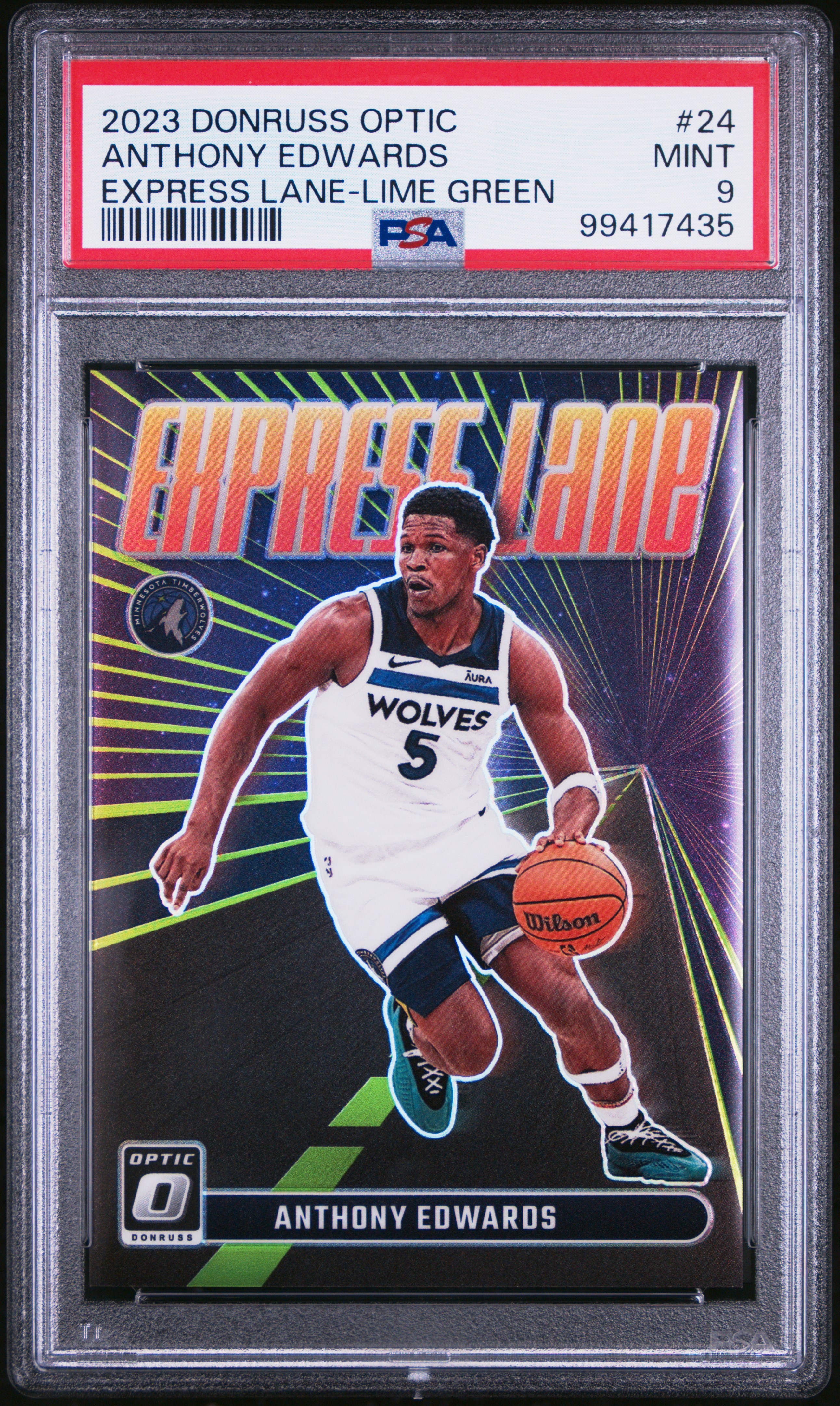 2023 Panini Donruss Optic Express Lane Anthony Edwards #24 (Express Lane-Lime Green) Mint 9 front