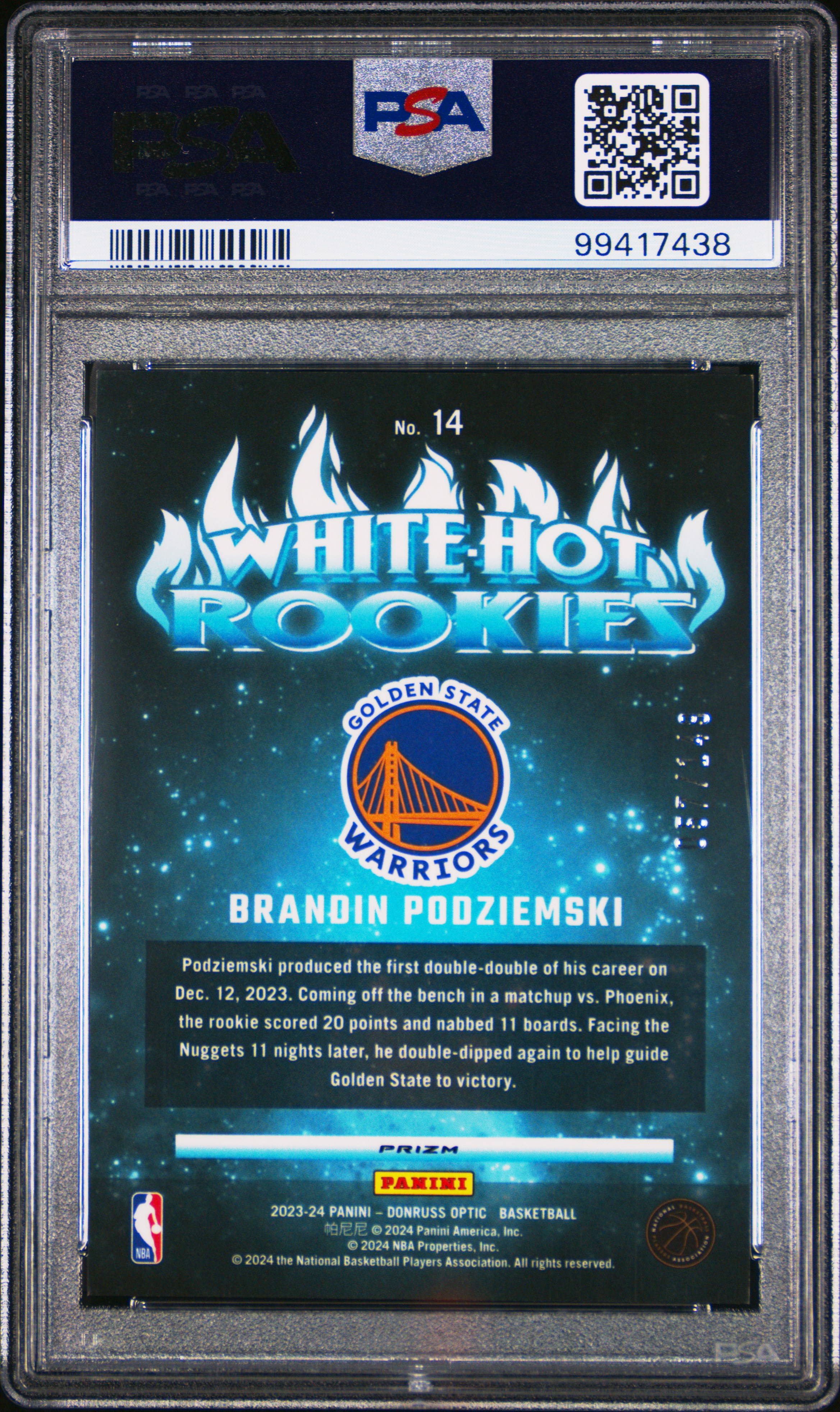 2023 Panini Donruss Optic White Hot Rookies Brandin Podziemski #14 (White Hot Rks-Lime Green) Mint 9 back
