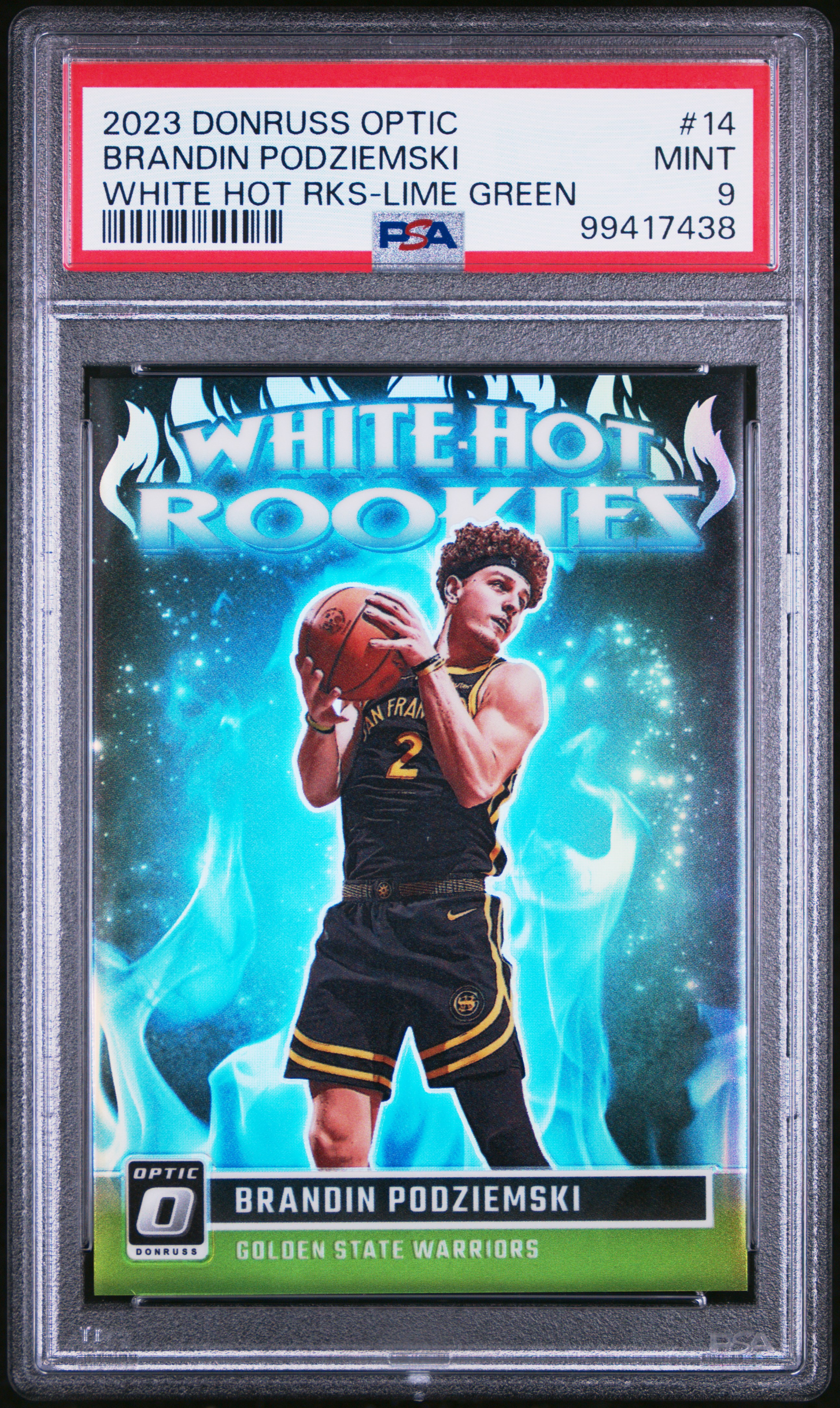 2023 Panini Donruss Optic White Hot Rookies Brandin Podziemski #14 (White Hot Rks-Lime Green) Mint 9 front