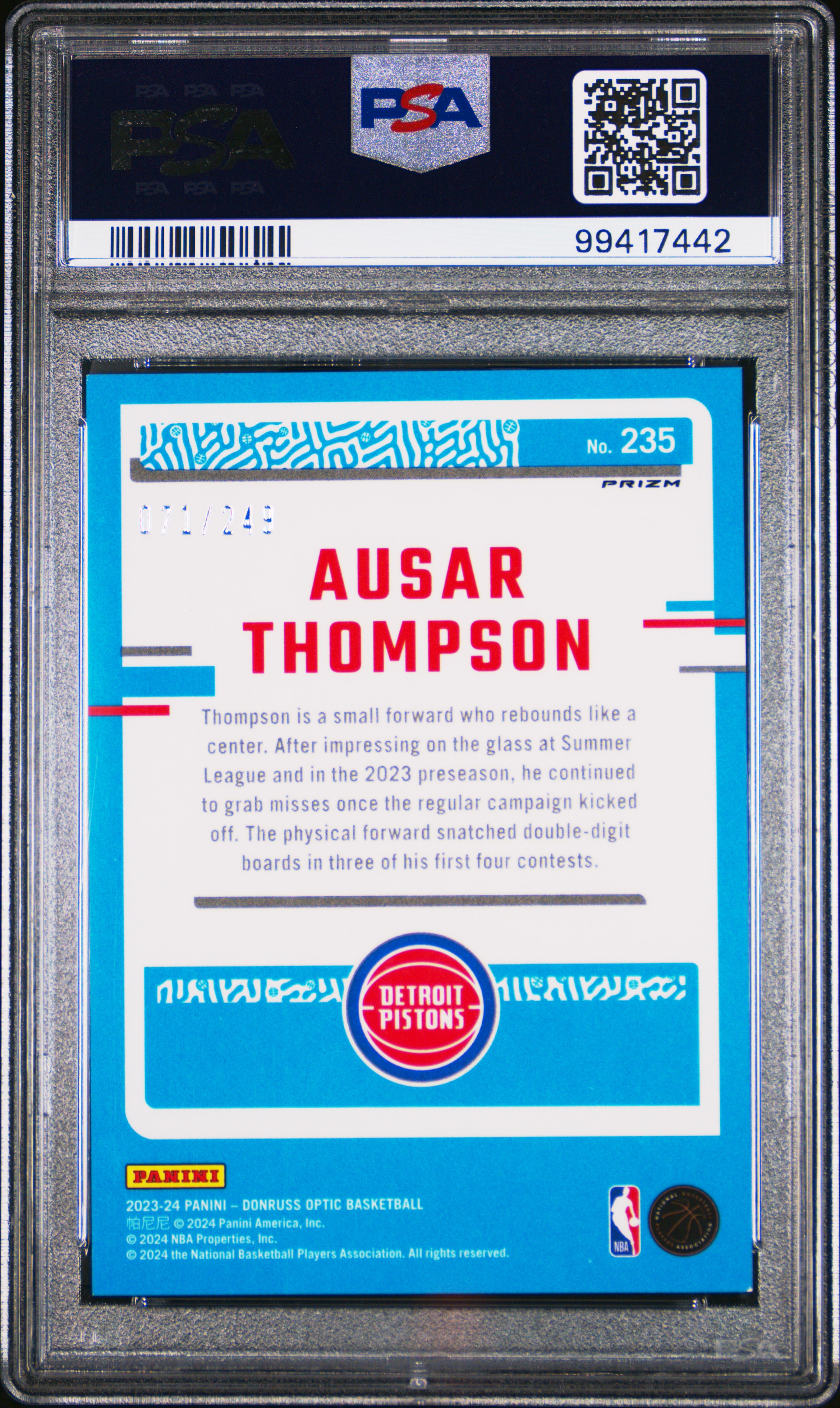 2023 Panini Donruss Optic Ausar Thompson #235 (Blue Seismic) Nm-Mt 8 back