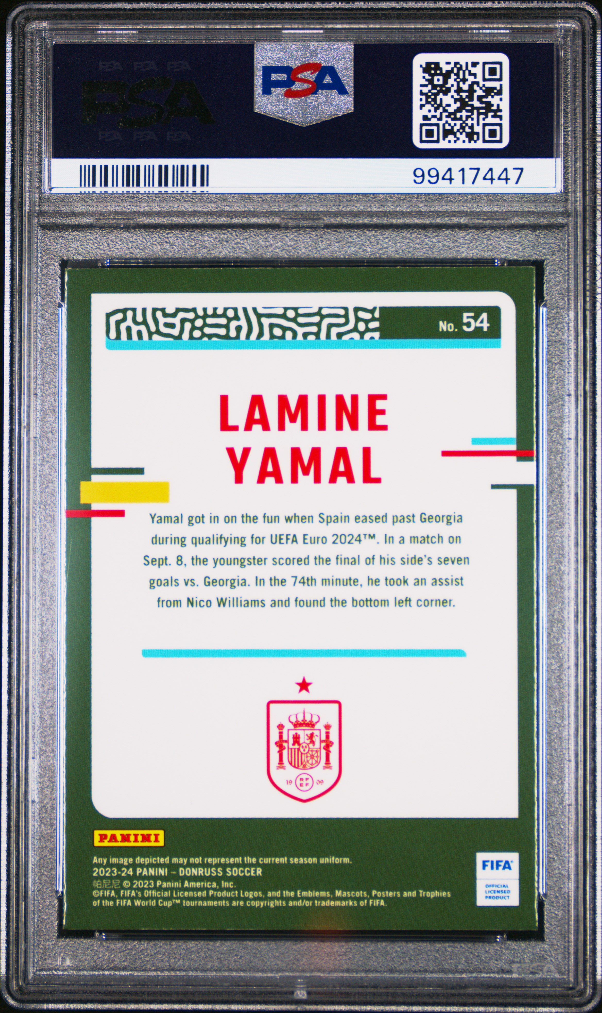 2023-24 Panini Donruss Fifa Lamine Yamal #54 (Optic) Gem Mt 10 back