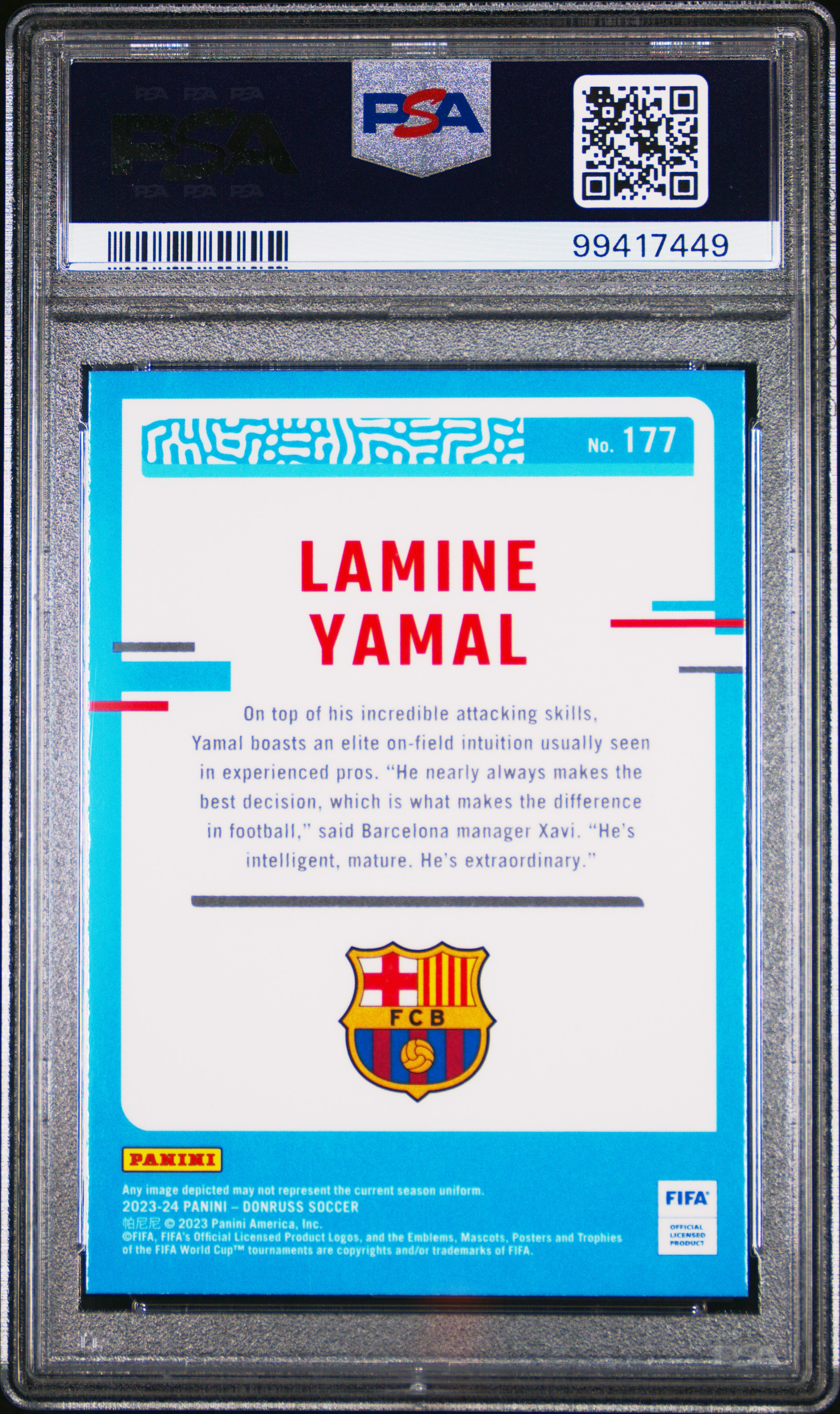 2023-24 Panini Donruss Fifa Lamine Yamal #177 (Optic) Gem Mt 10 back