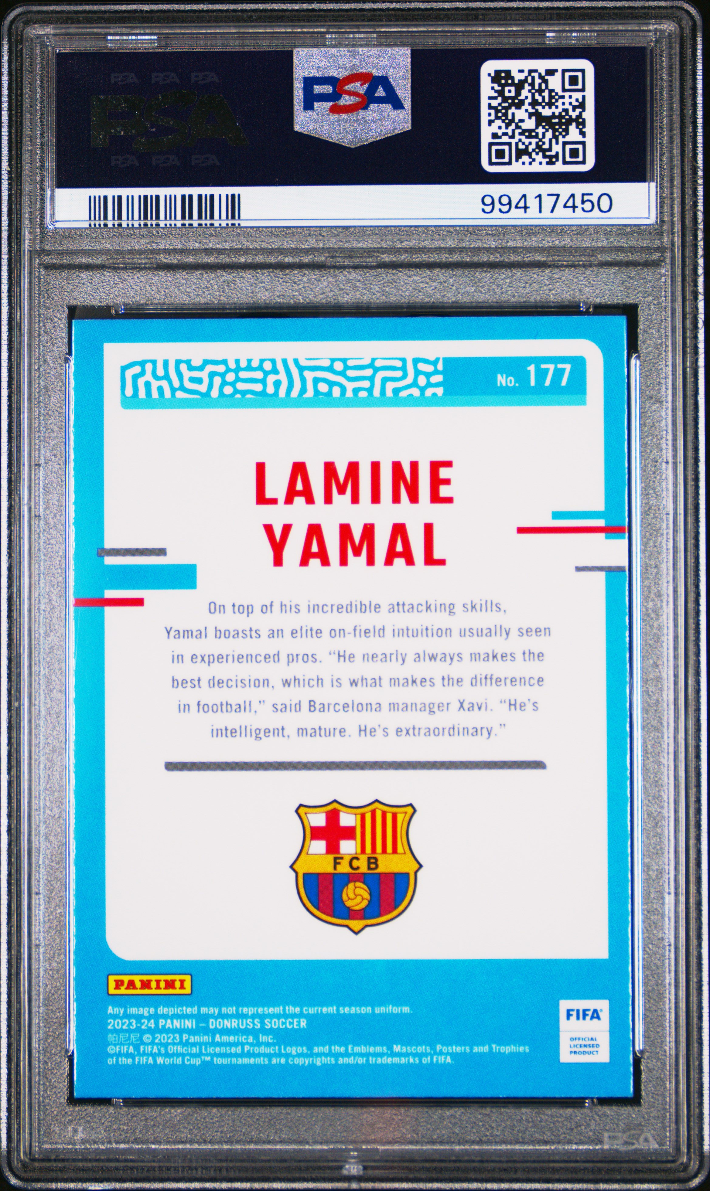 2023-24 Panini Donruss Fifa Lamine Yamal #177 (Optic) Gem Mt 10 back