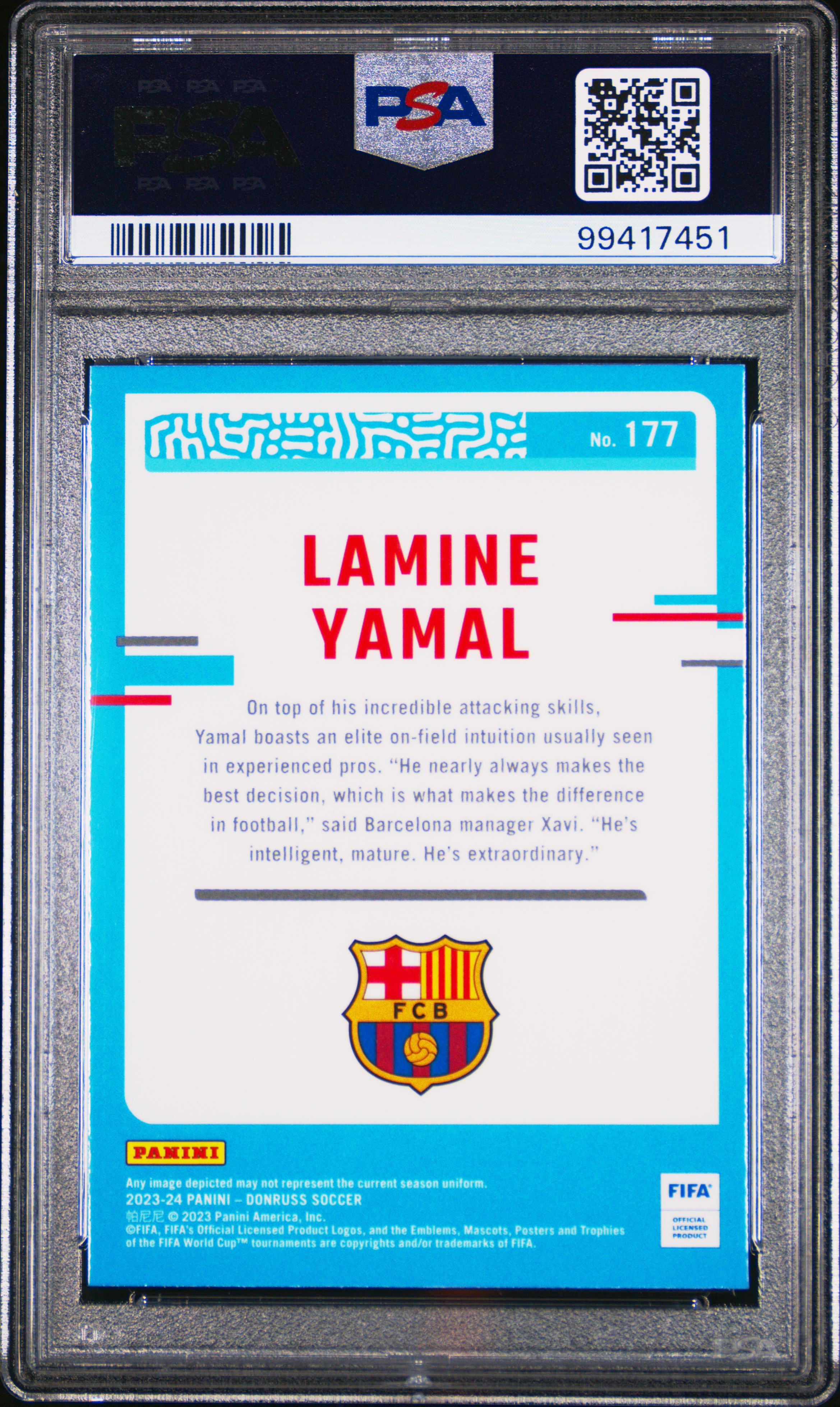 2023-24 Panini Donruss Fifa Lamine Yamal #177 (Optic) Gem Mt 10 back
