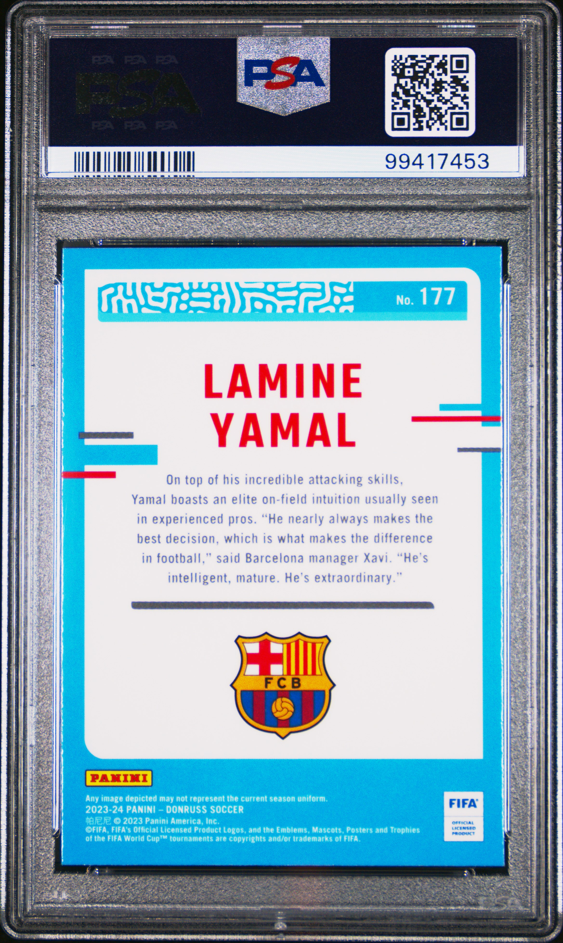 2023-24 Panini Donruss Fifa Lamine Yamal #177 (Optic) Gem Mt 10 back