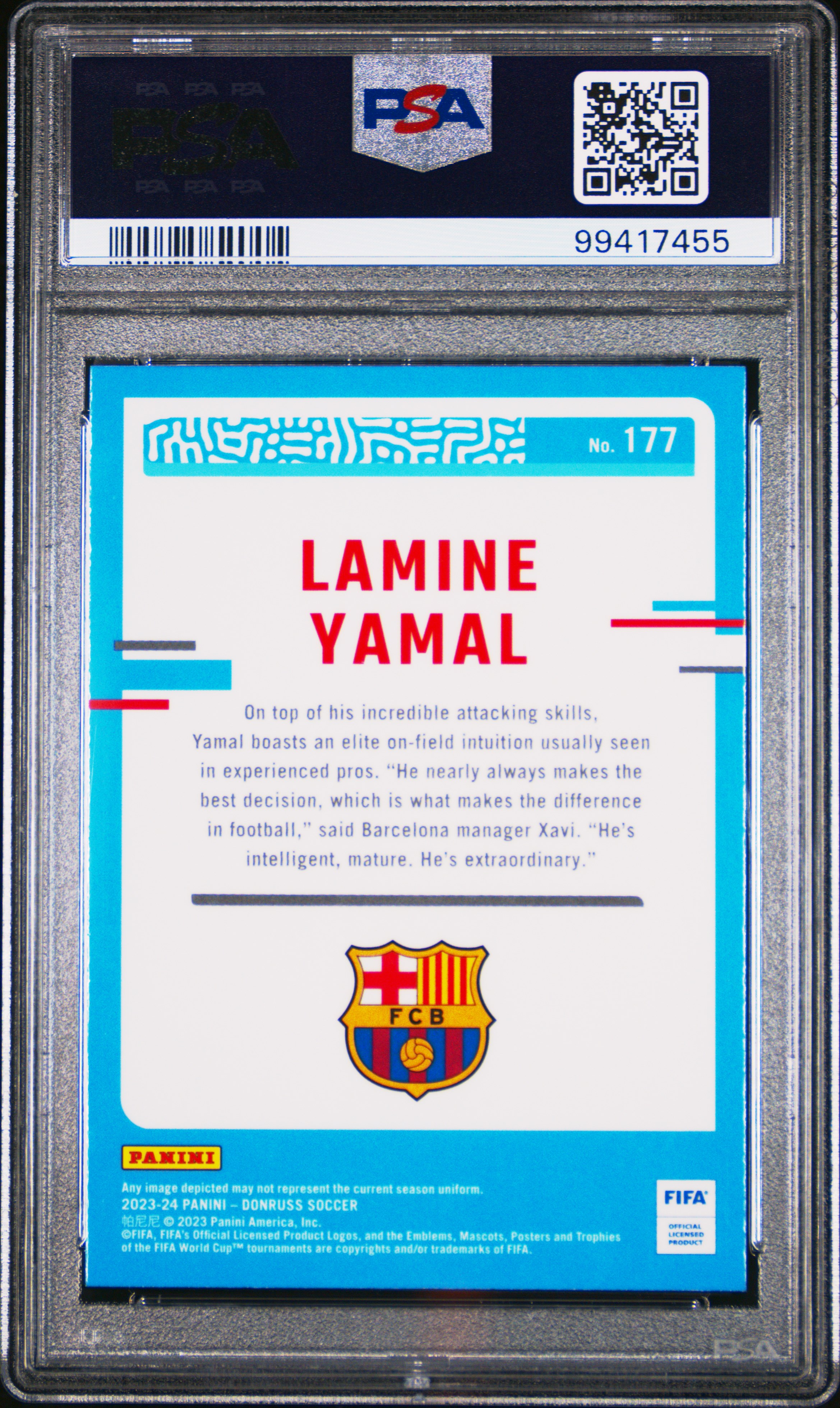 2023-24 Panini Donruss Fifa Lamine Yamal #177 (Optic) Gem Mt 10 back