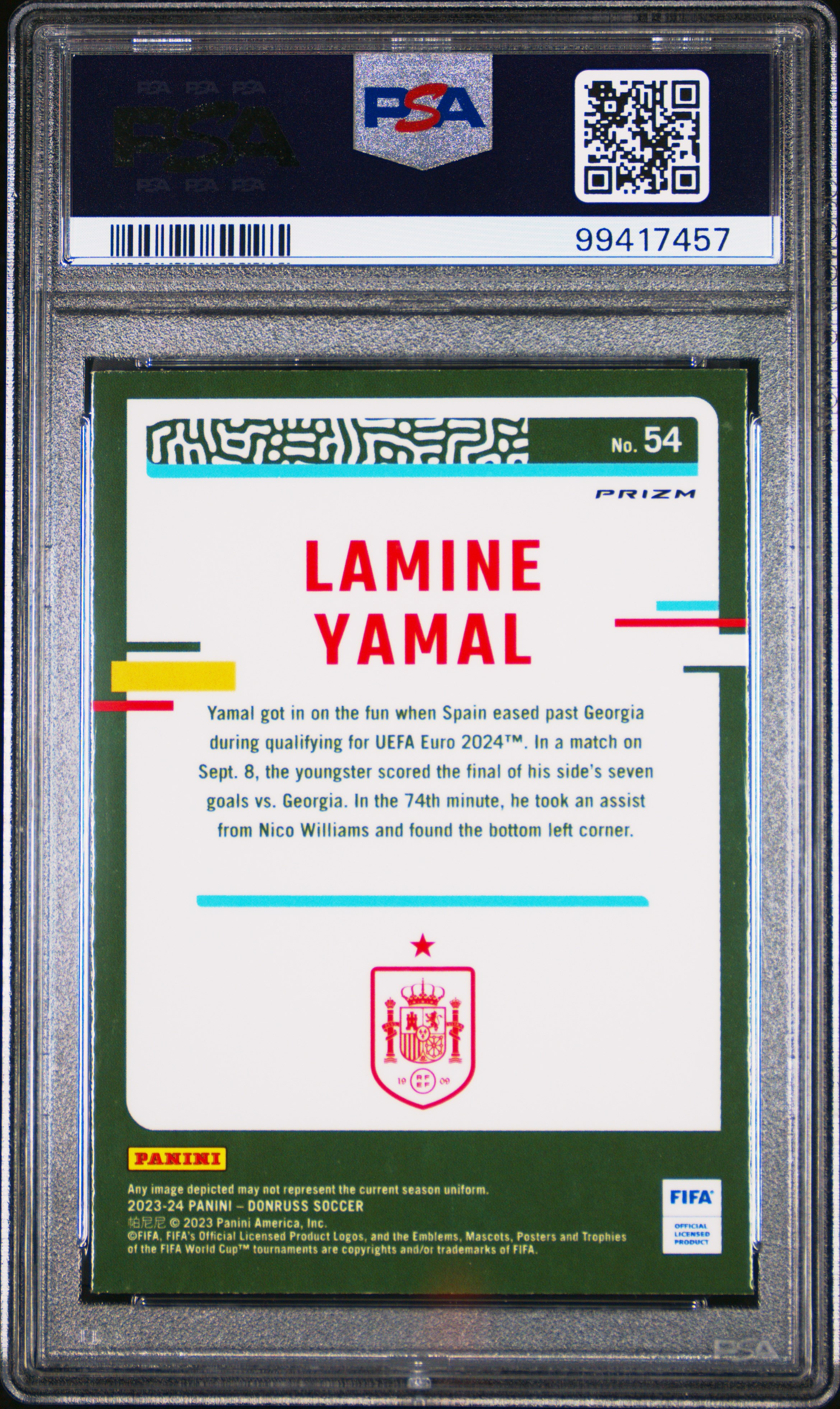 2023-24 Panini Donruss Fifa Lamine Yamal #54 (Optic-Holo) Gem Mt 10 back