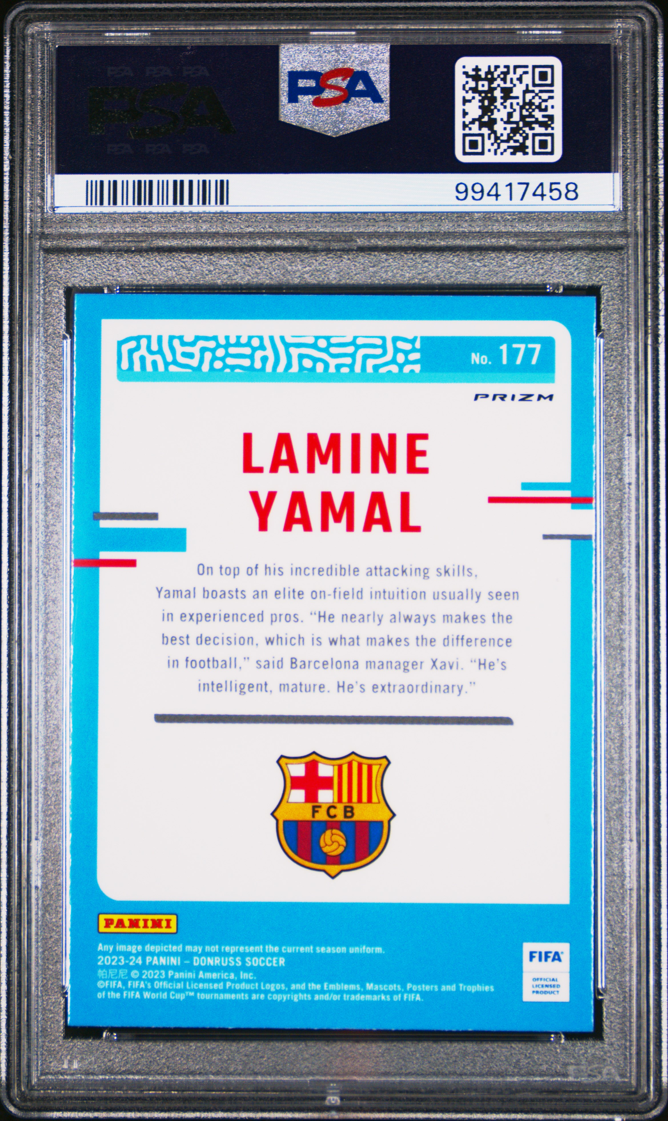 2023-24 Panini Donruss Fifa Lamine Yamal #177 (Optic-Holo) Gem Mt 10 back
