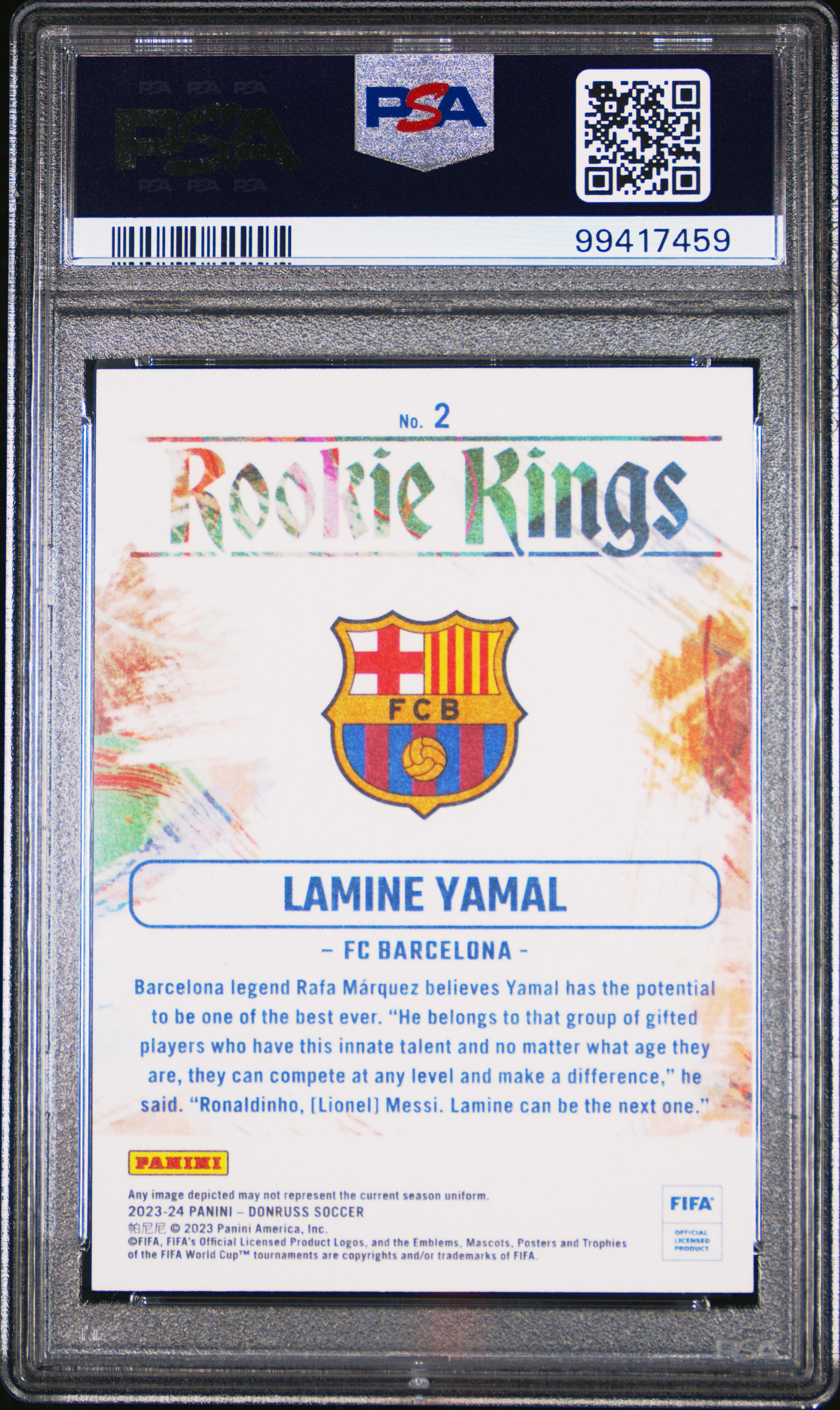 2023-24 Panini Donruss Fifa Rookie Kings Lamine Yamal #2 (Rookie Kings-Red) Gem Mt 10 back