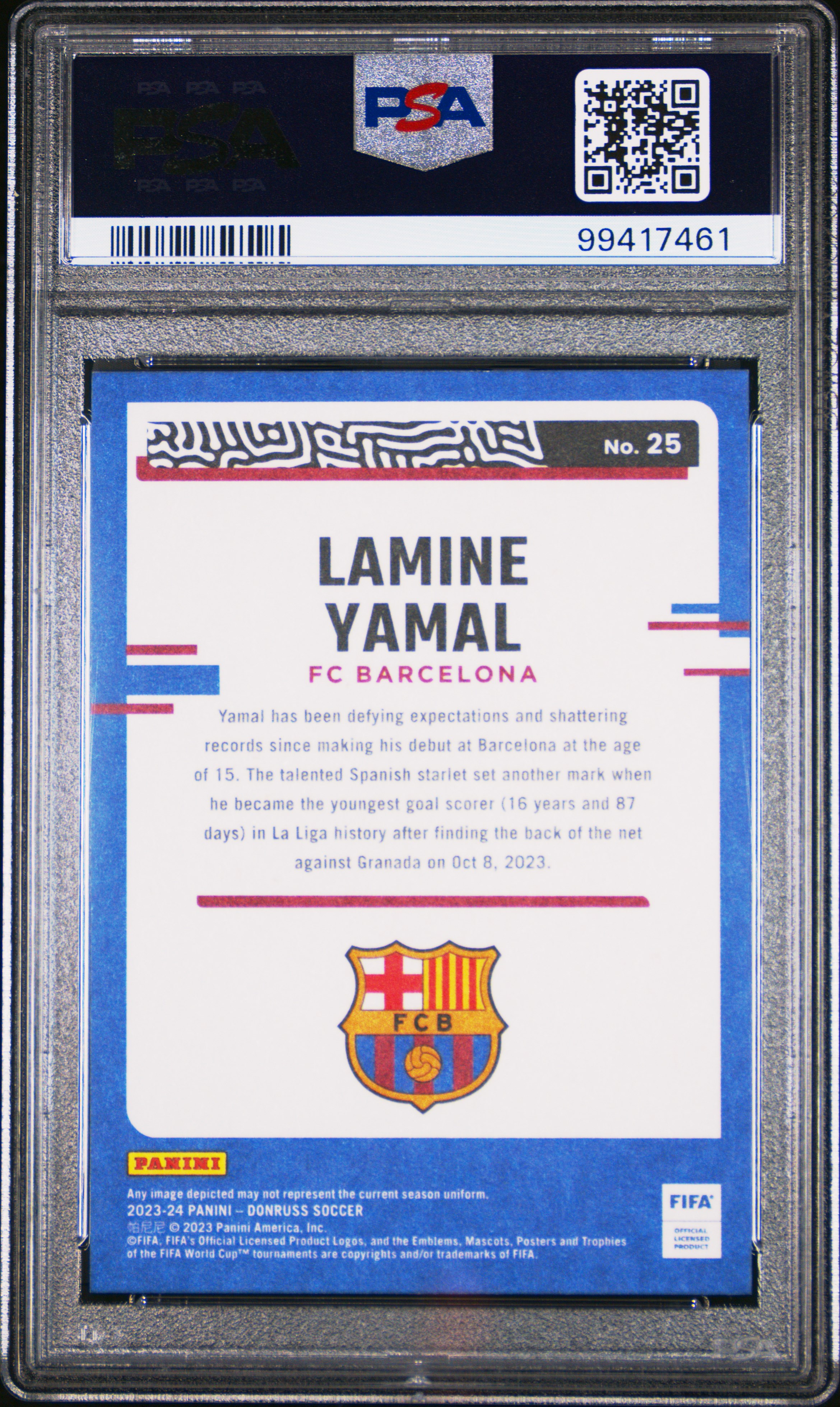 2023-24 Panini Donruss Fifa The Rookies Lamine Yamal #25 (The Rookies-Red) Mint 9 back