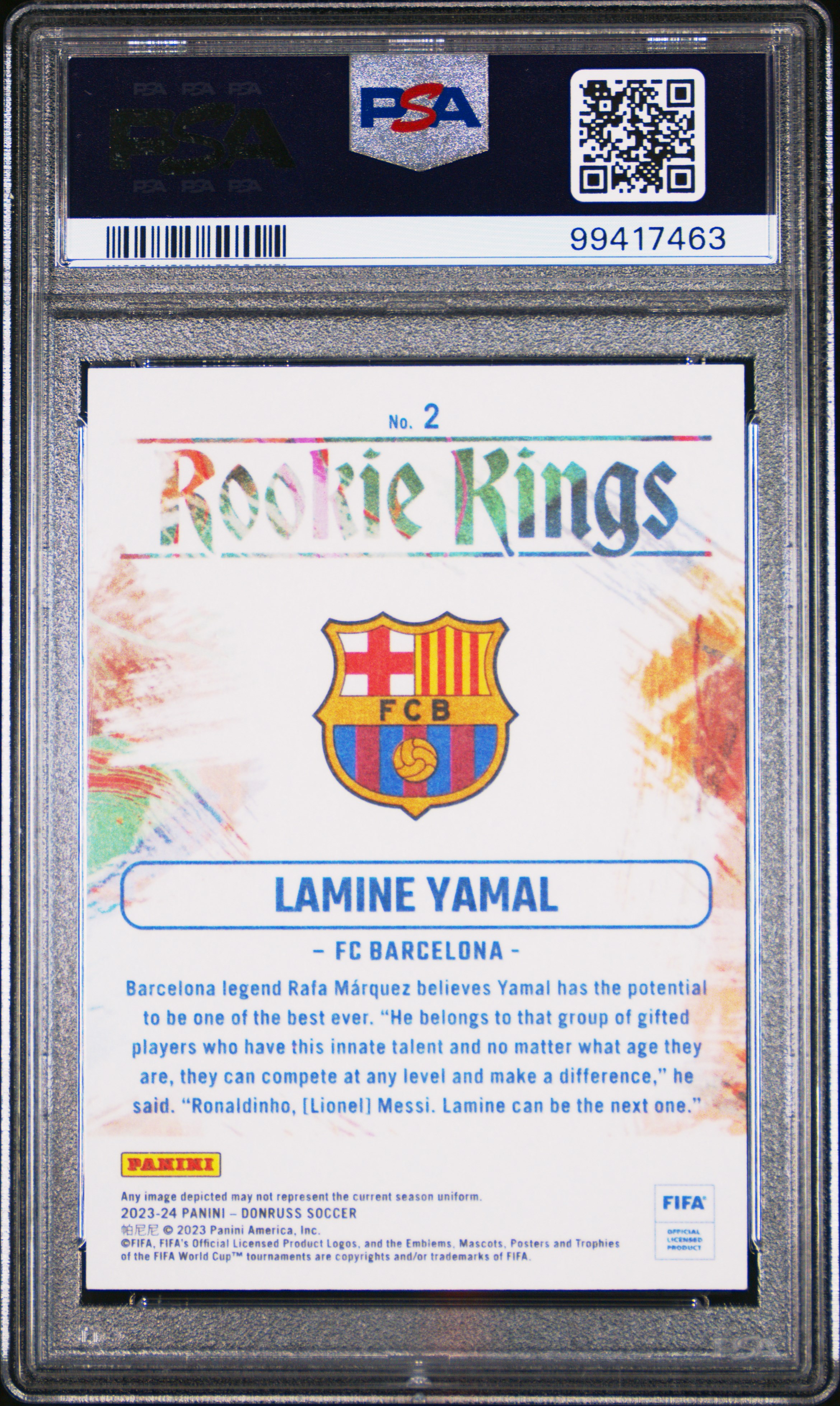 2023-24 Panini Donruss Fifa Rookie Kings Lamine Yamal #2 Gem Mt 10 back