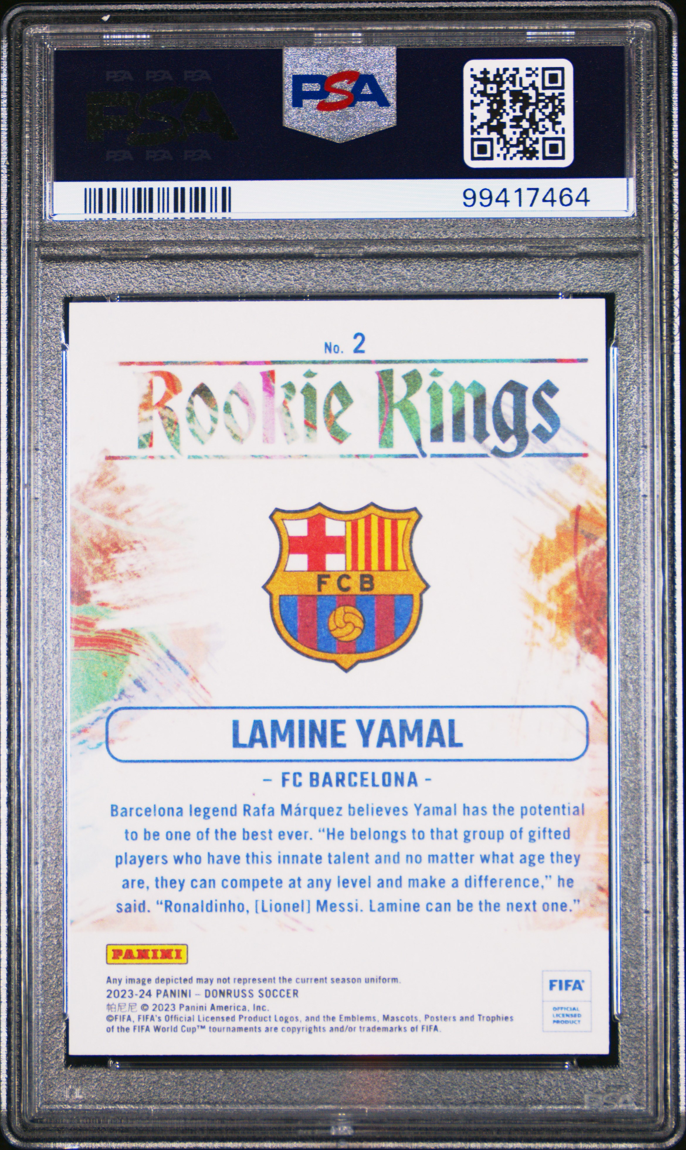 2023-24 Panini Donruss Fifa Rookie Kings Lamine Yamal #2 Gem Mt 10 back