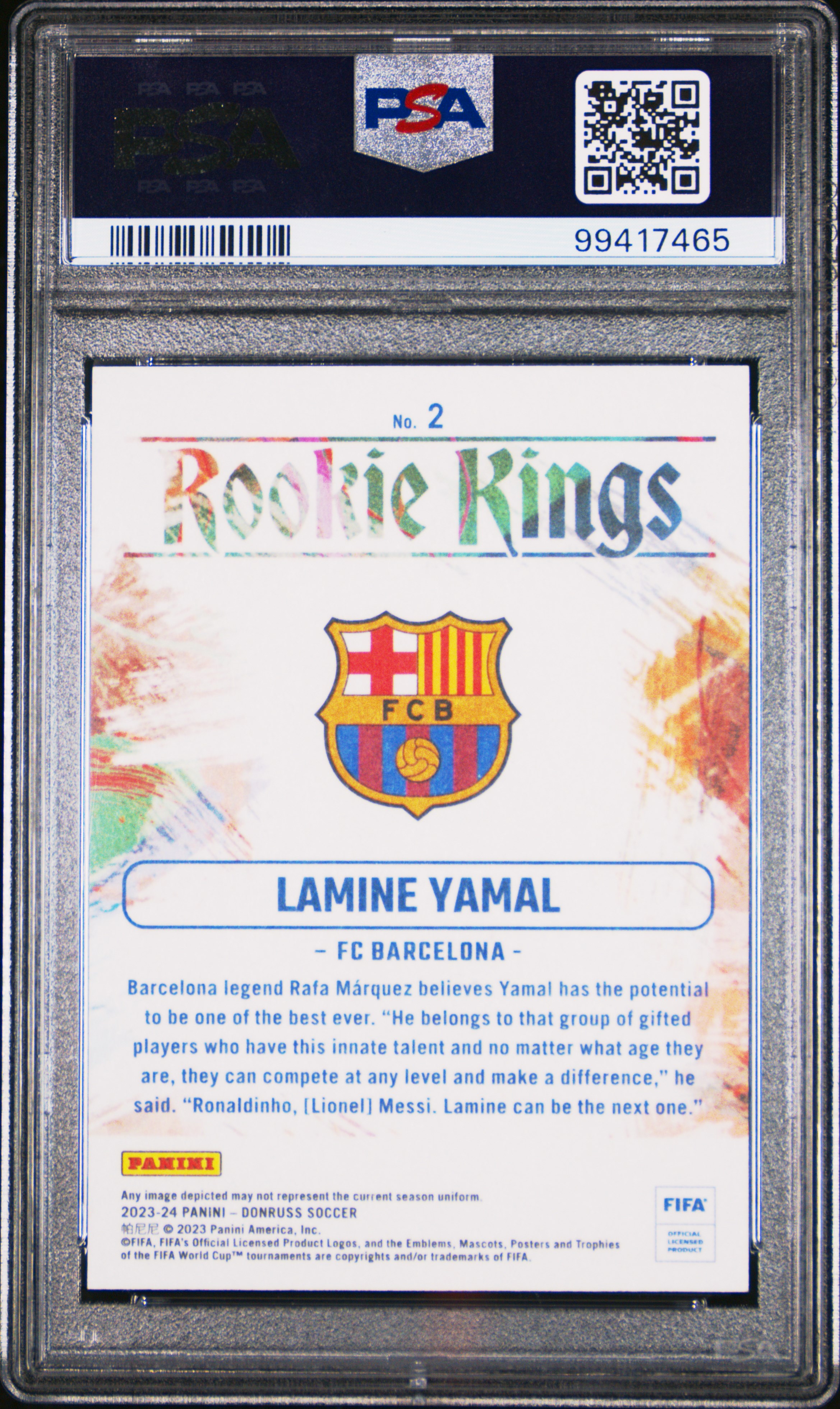 2023-24 Panini Donruss Fifa Rookie Kings Lamine Yamal #2 Gem Mt 10 back