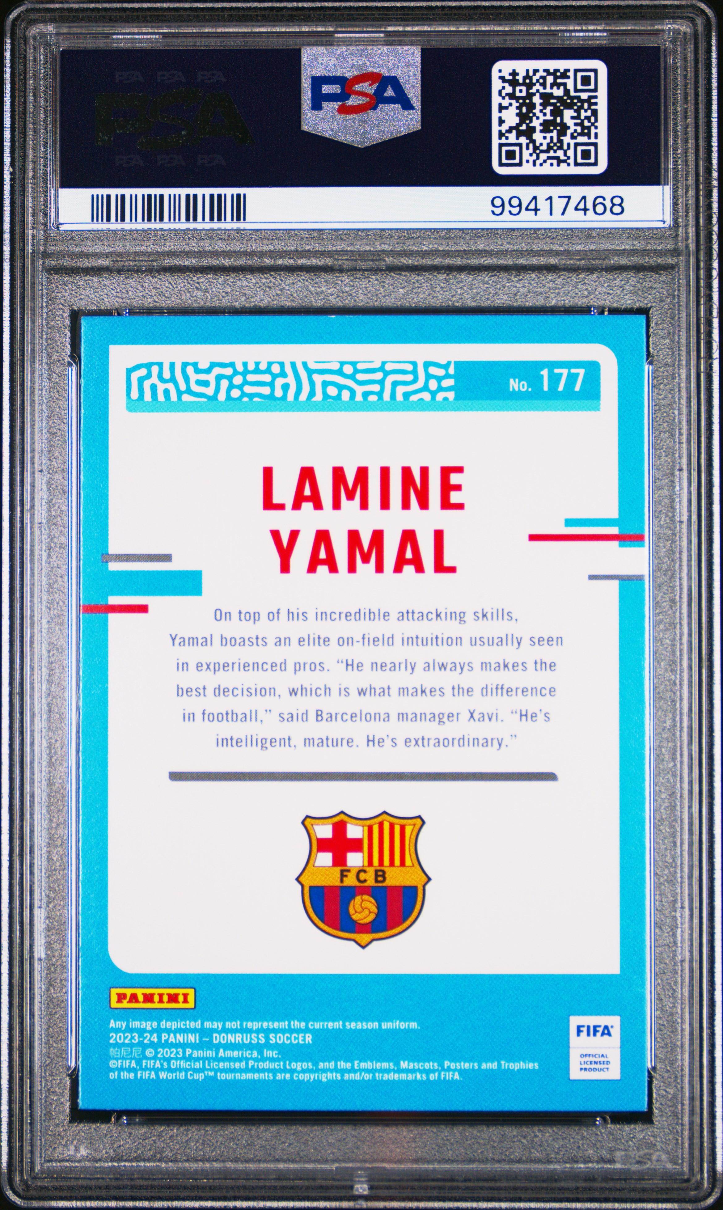 2023-24 Panini Donruss Fifa Lamine Yamal #177 Gem Mt 10 back