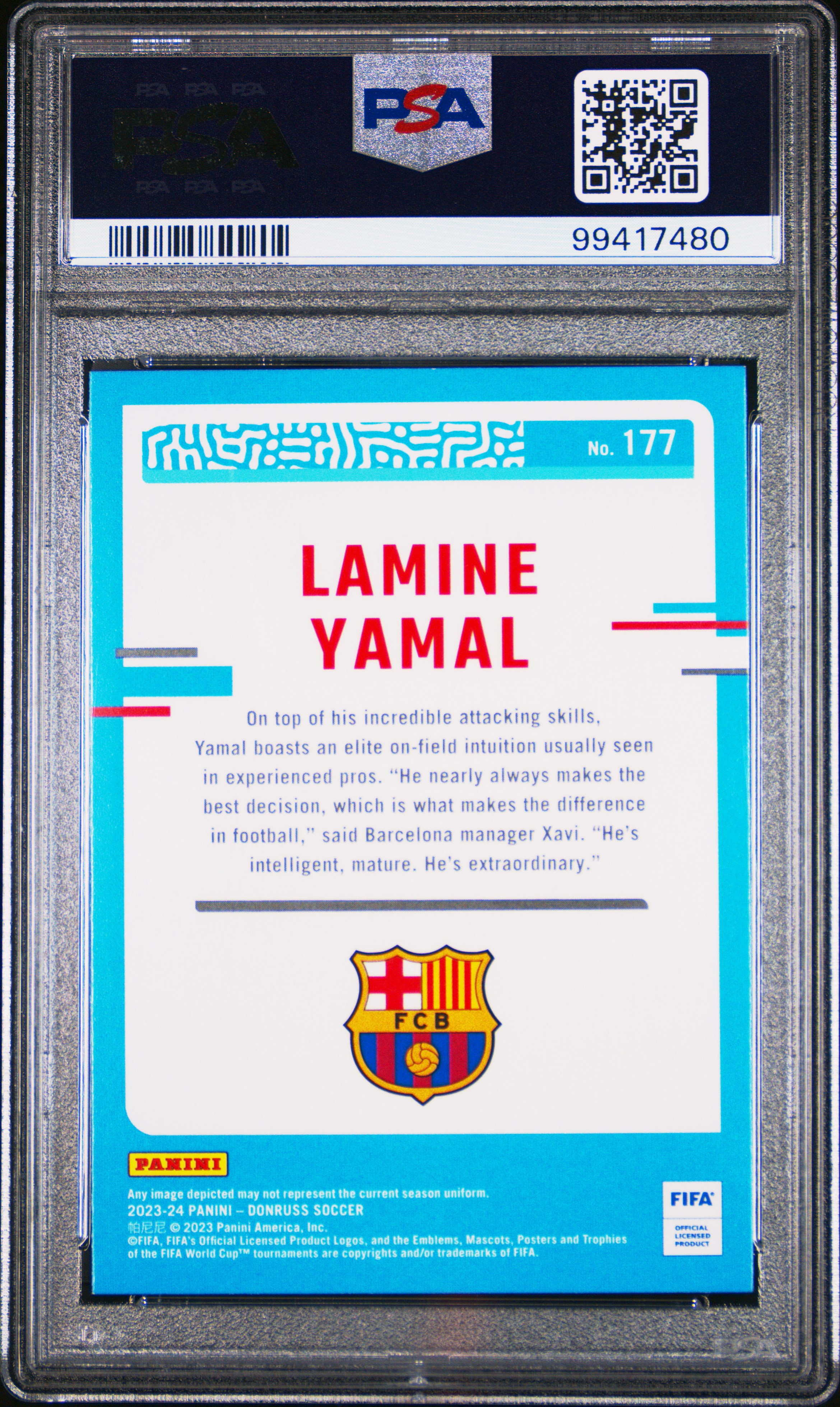 2023-24 Panini Donruss Fifa Lamine Yamal #177 Gem Mt 10 back