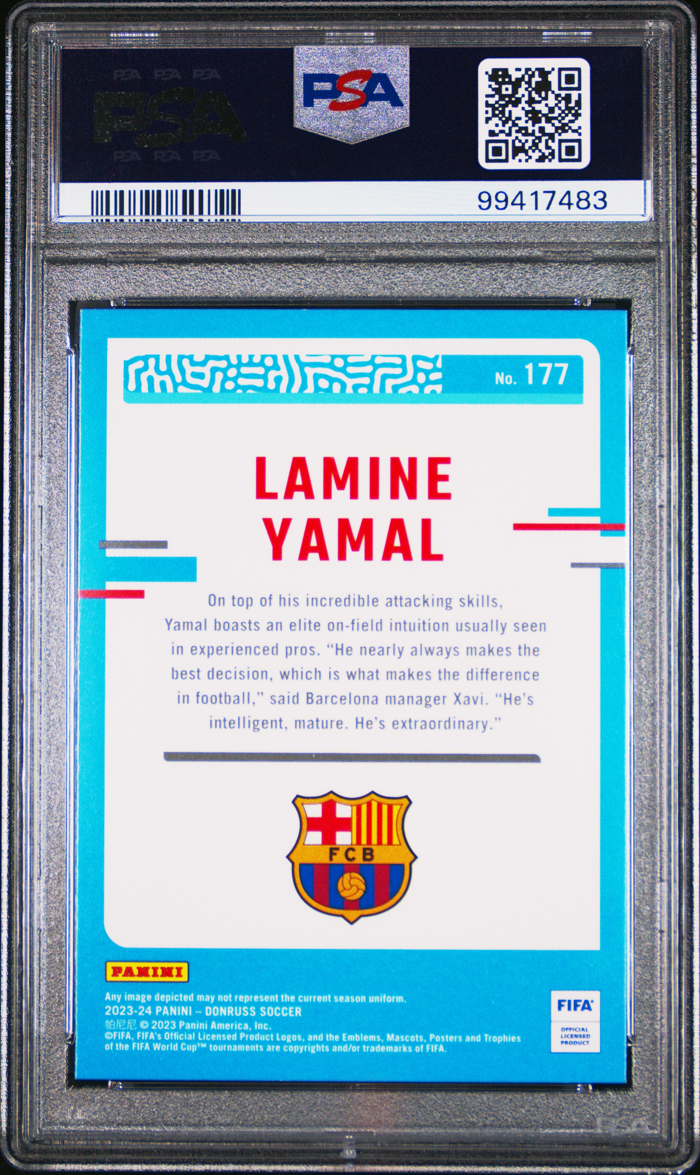 2023-24 Panini Donruss Fifa Lamine Yamal #177 Gem Mt 10 back