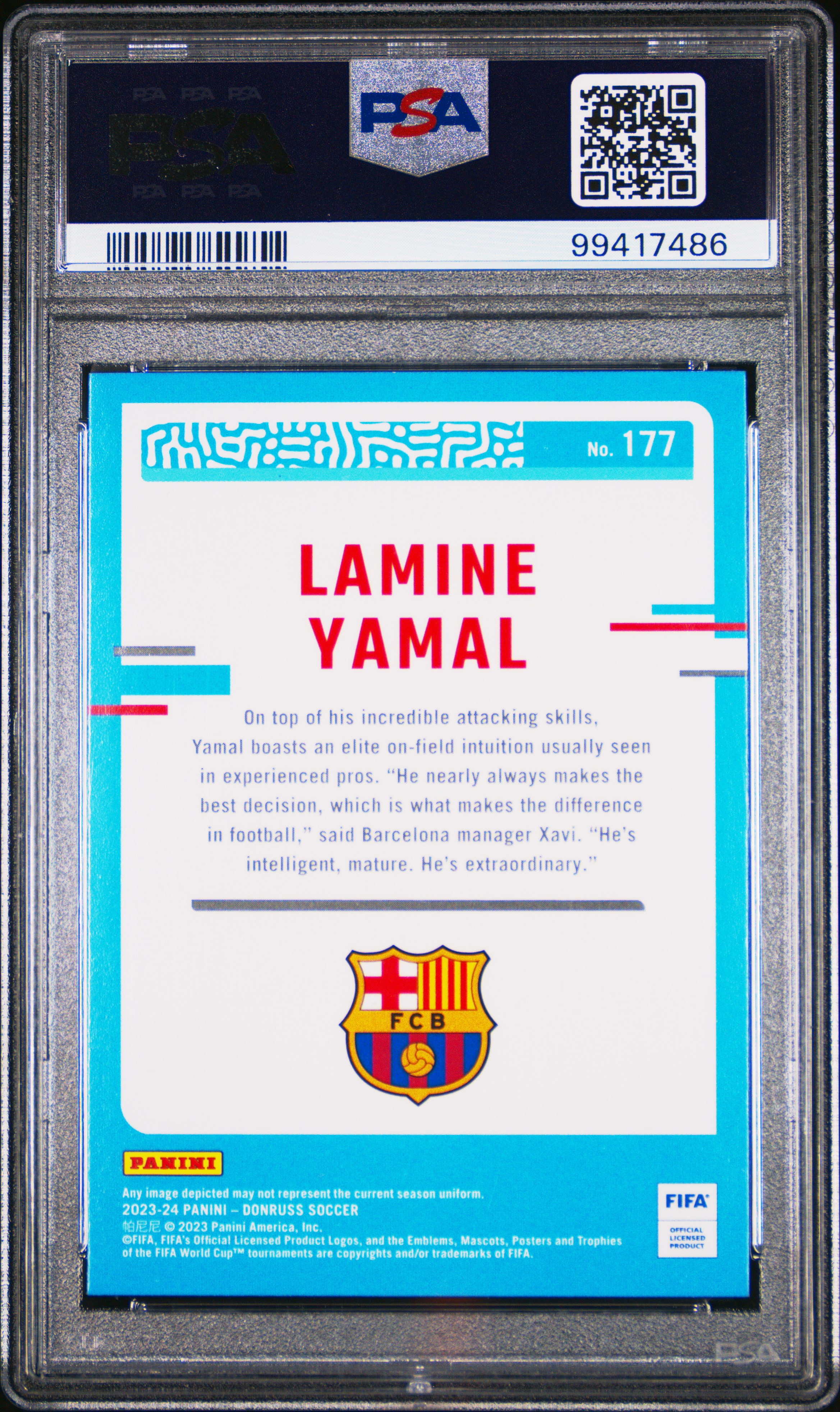 2023-24 Panini Donruss Fifa Lamine Yamal #177 Gem Mt 10 back
