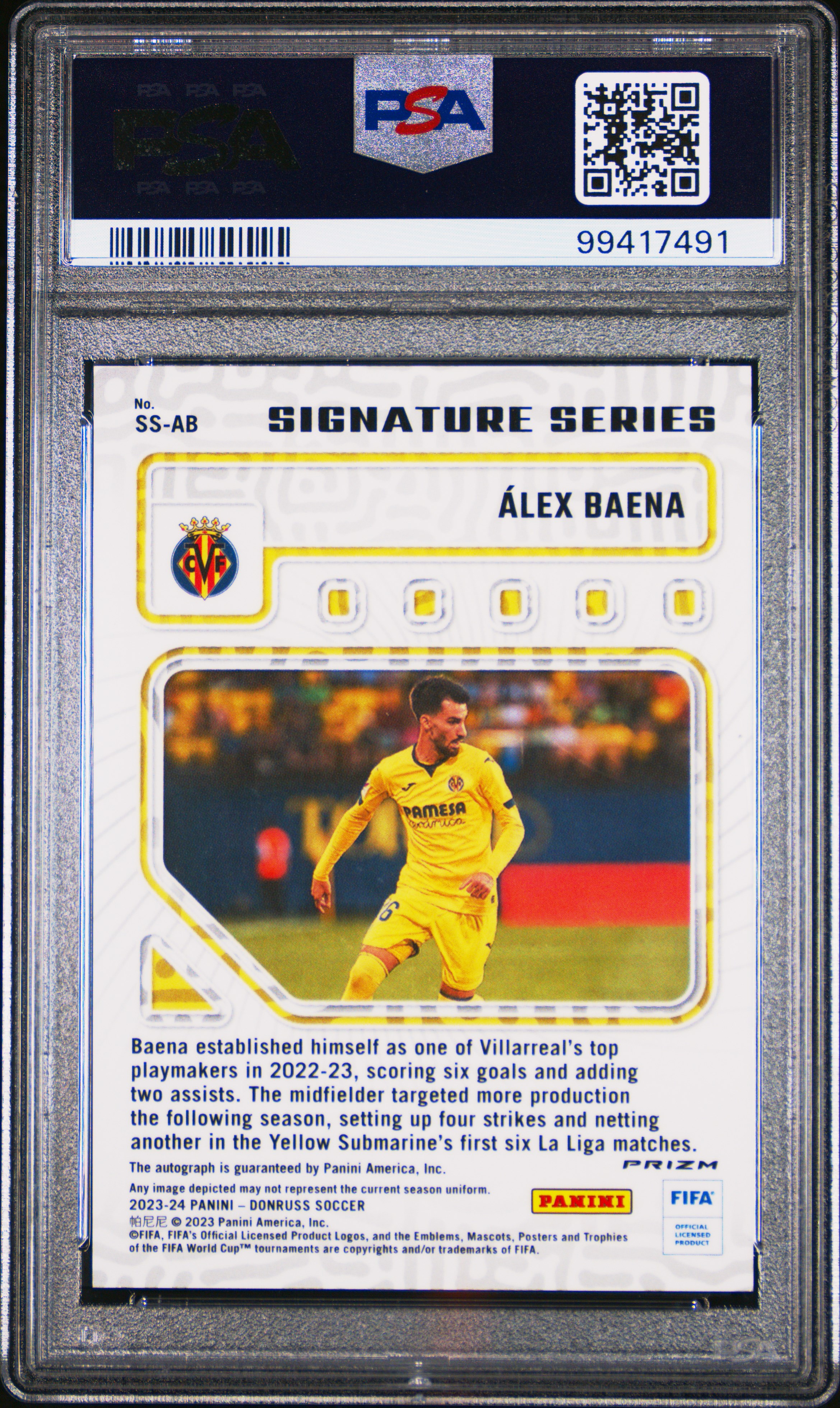 2023-24 Panini Donruss Fifa Signature Series Autographs Alex Baena #Ssab (Sig Series Au-Pink Velocity) Gem Mt 10 back