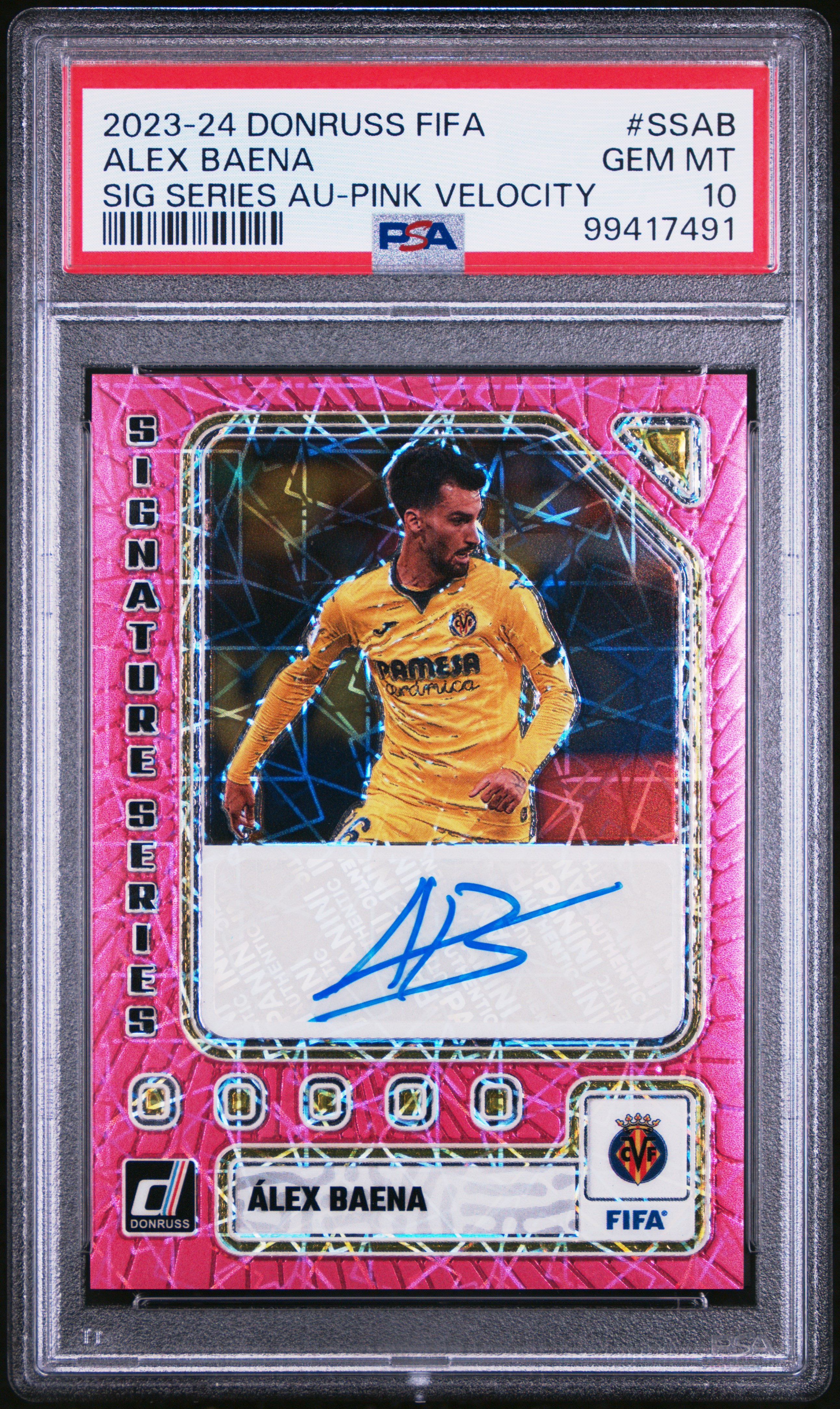 2023-24 Panini Donruss Fifa Signature Series Autographs Alex Baena #Ssab (Sig Series Au-Pink Velocity) Gem Mt 10 front