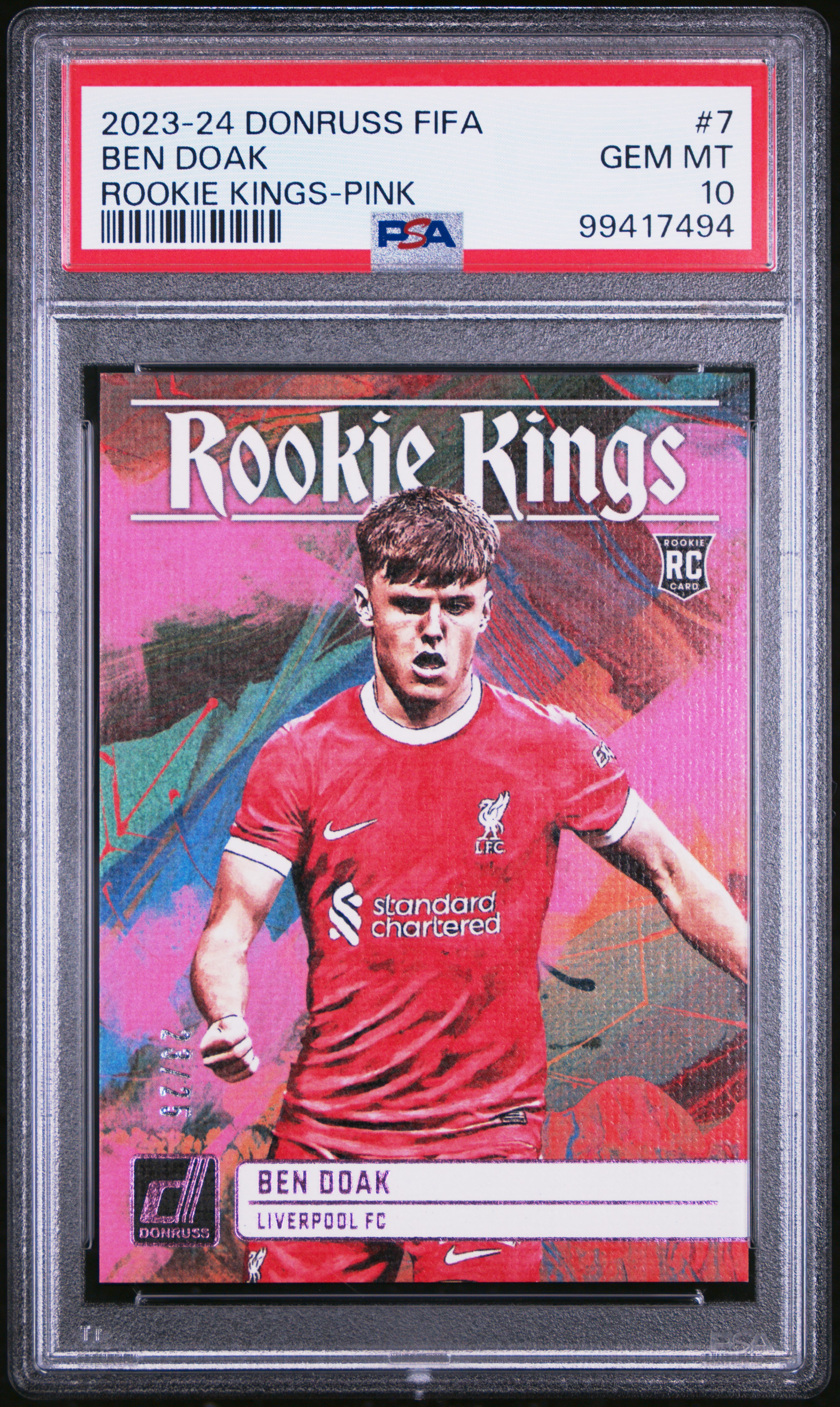 2023-24 Panini Donruss Fifa Rookie Kings Ben Doak #7 (Rookie Kings-Pink) Gem Mt 10 front